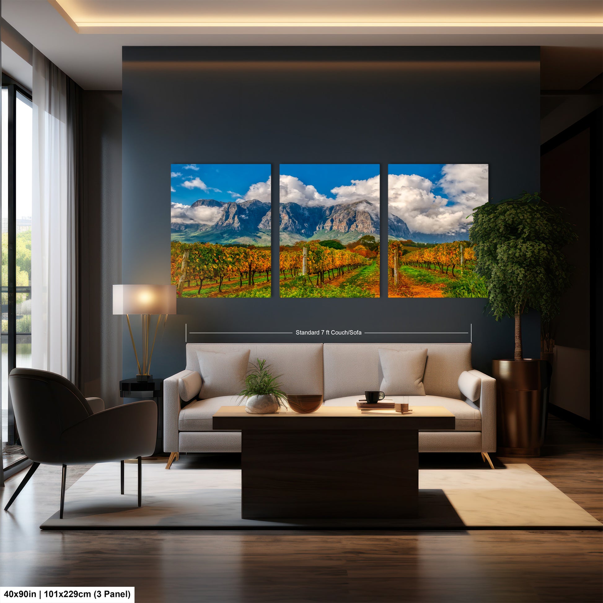 a living room filled with furniture and a painting on the wall