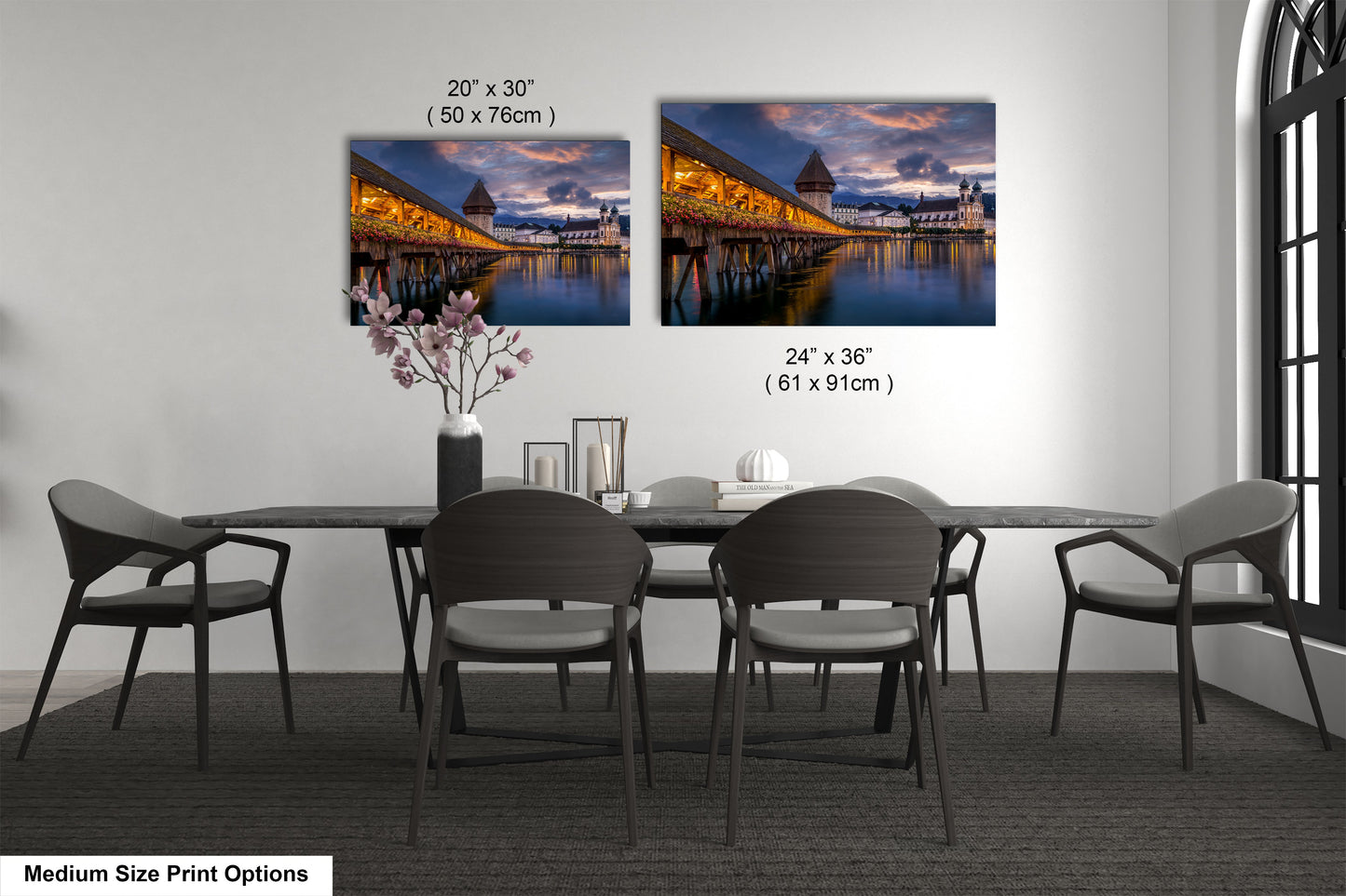 a dining room with a table and chairs