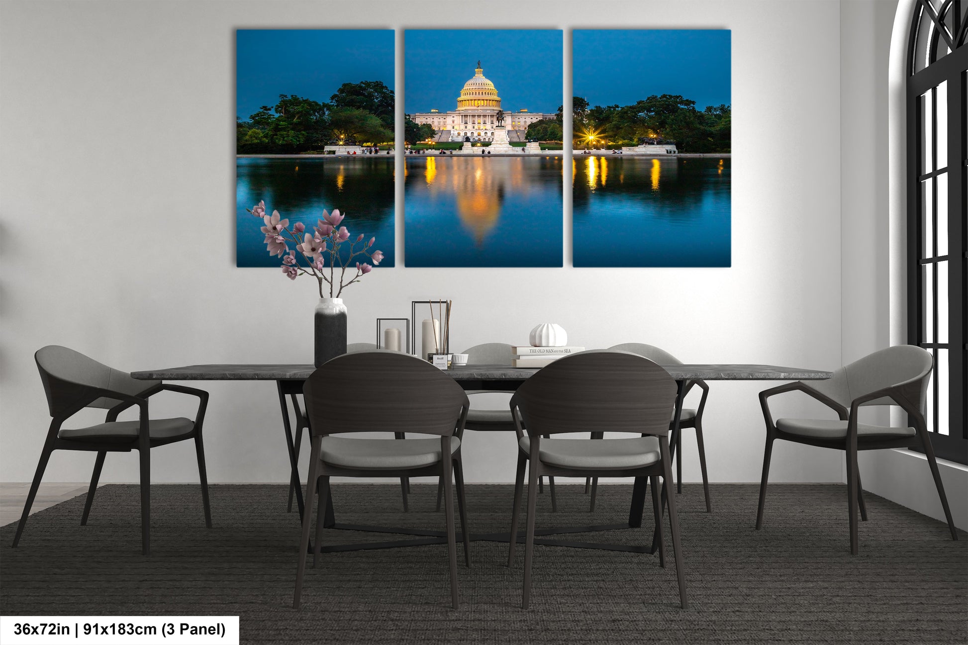 a dining room with a table and chairs