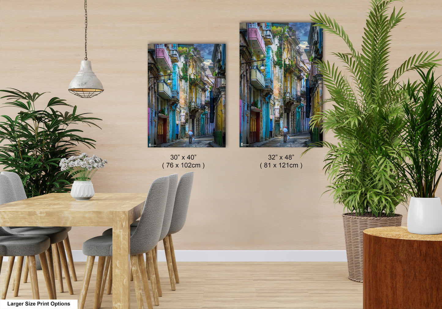 a dining room with a table and chairs next to a potted plant