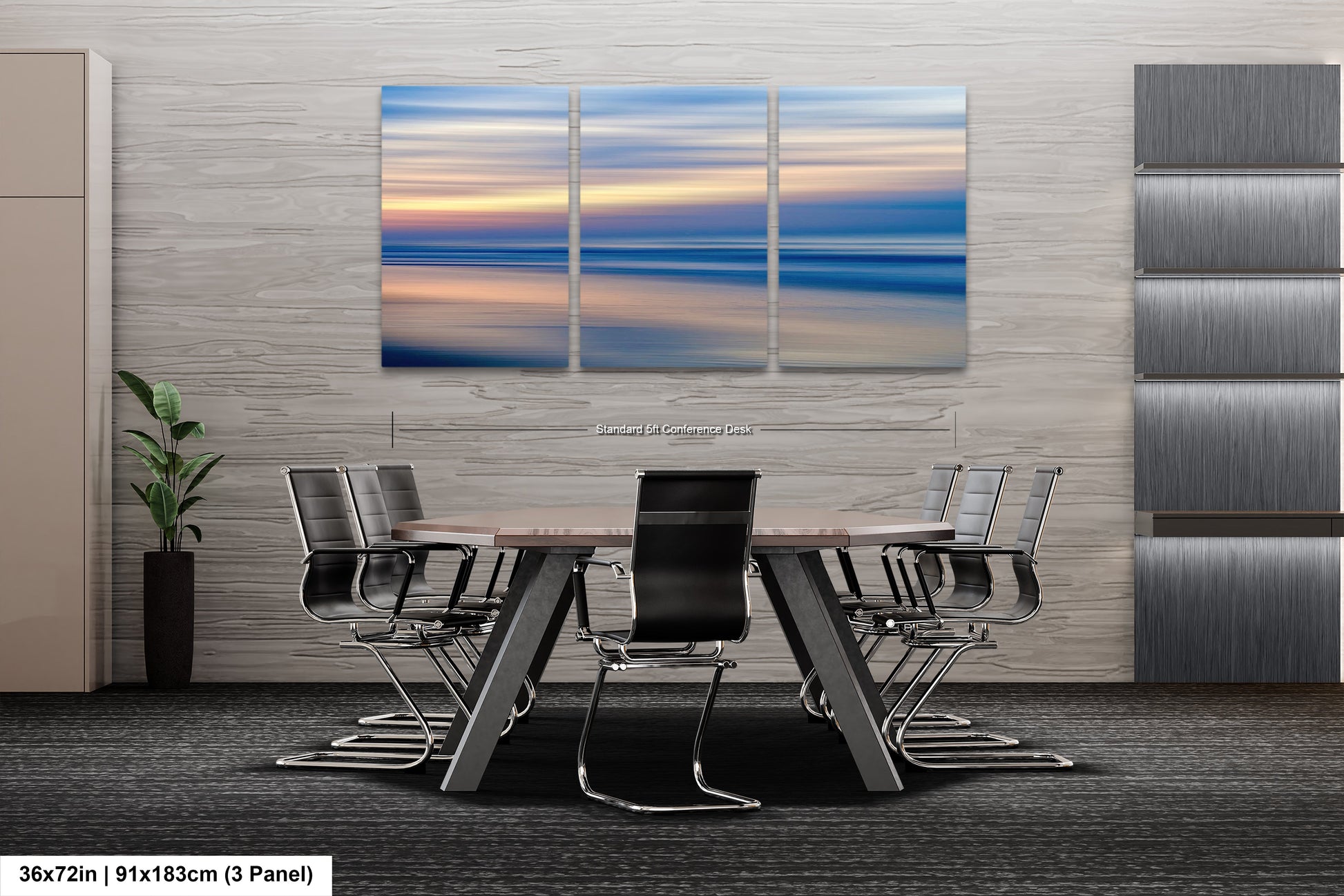 a dining room table with chairs and a painting on the wall
