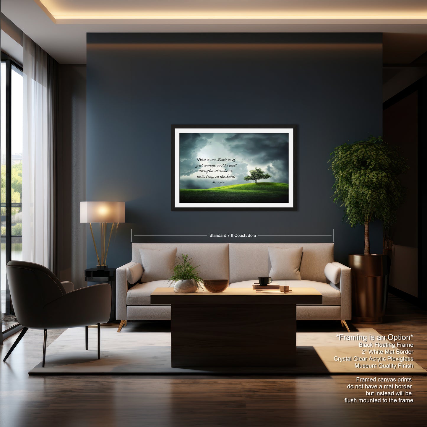 a living room filled with furniture and a painting on the wall