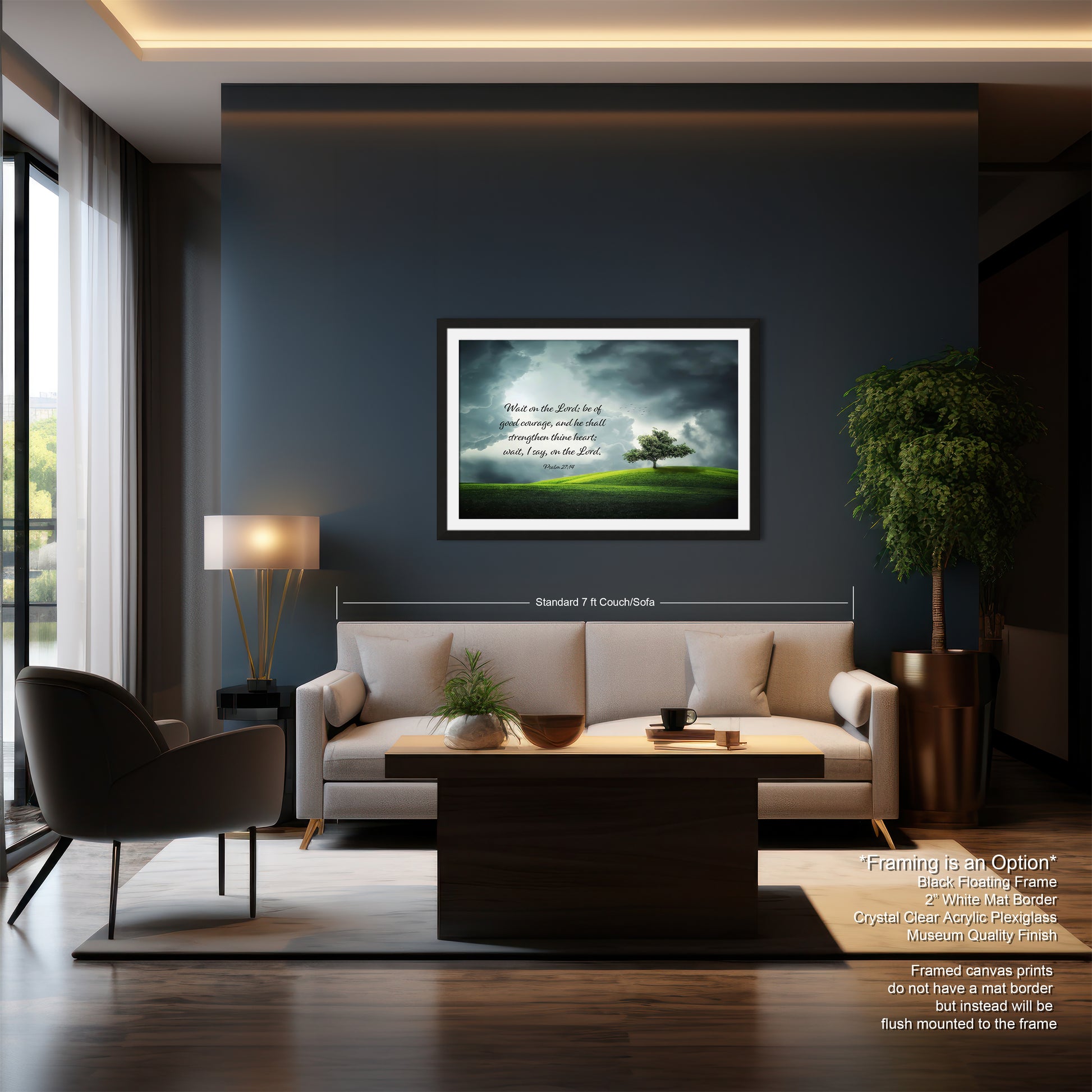 a living room filled with furniture and a painting on the wall