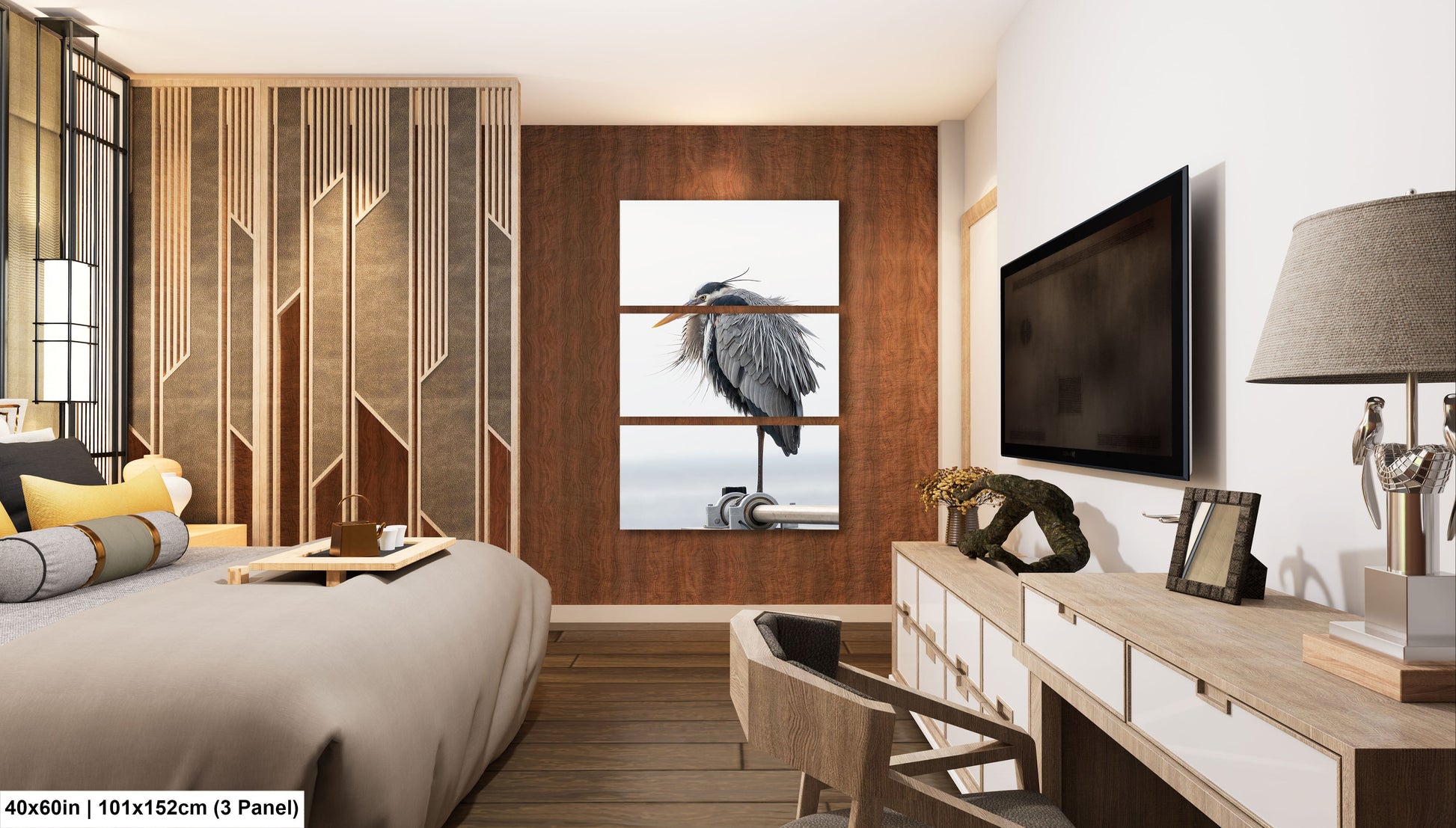 a bed room with a neatly made bed and a flat screen tv