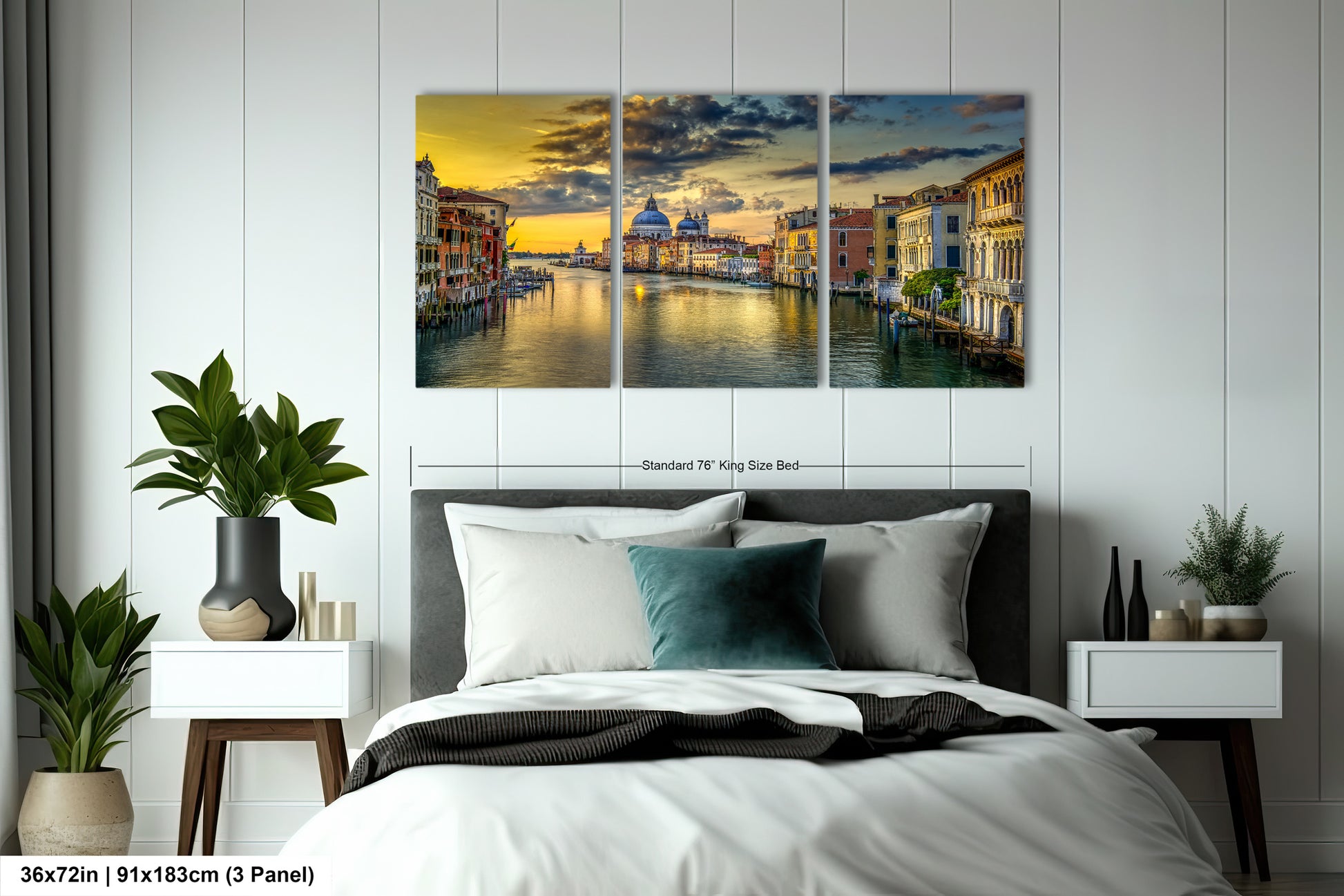 a bedroom scene with focus on the bed