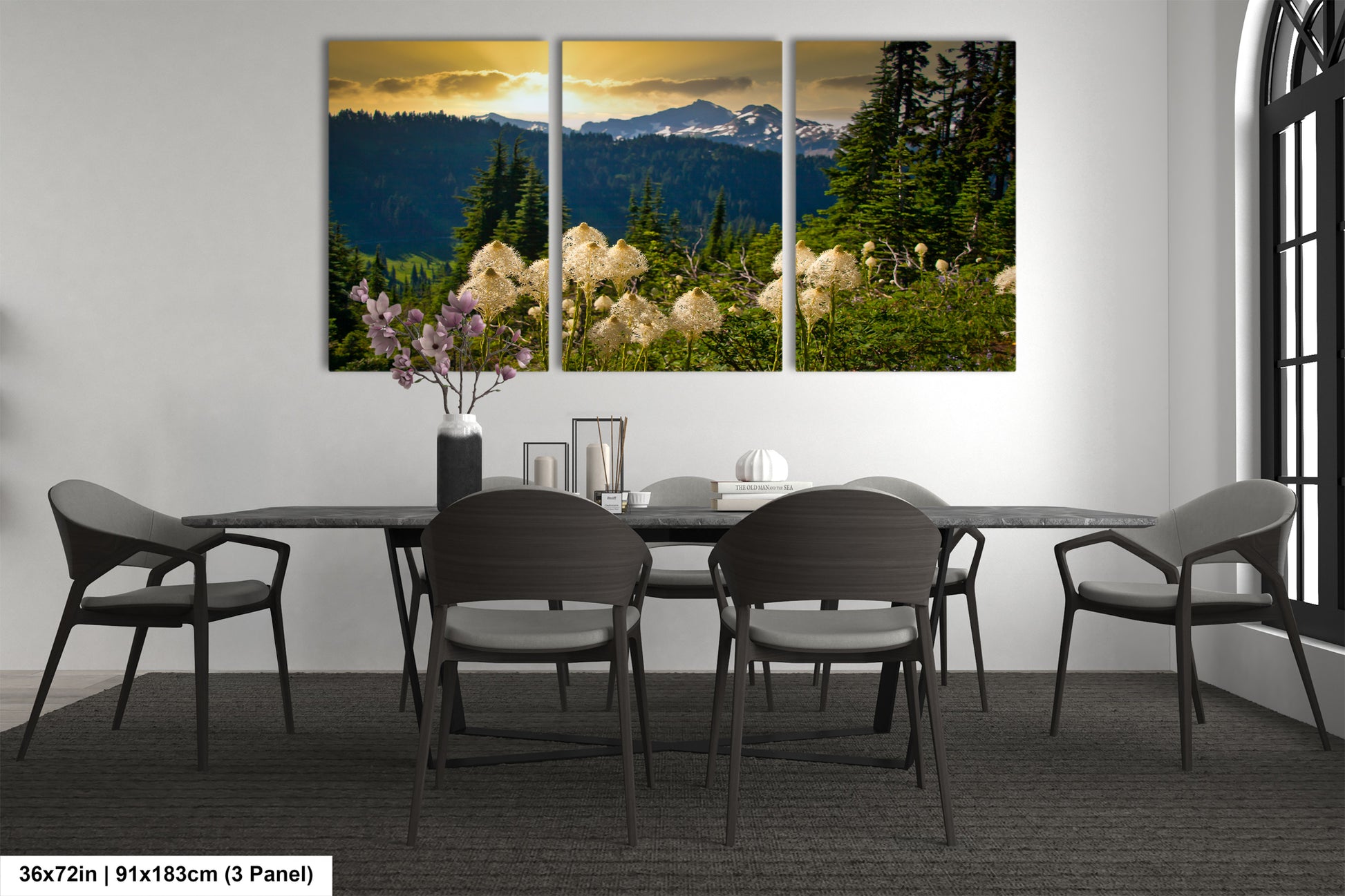 a dining room with a table and chairs