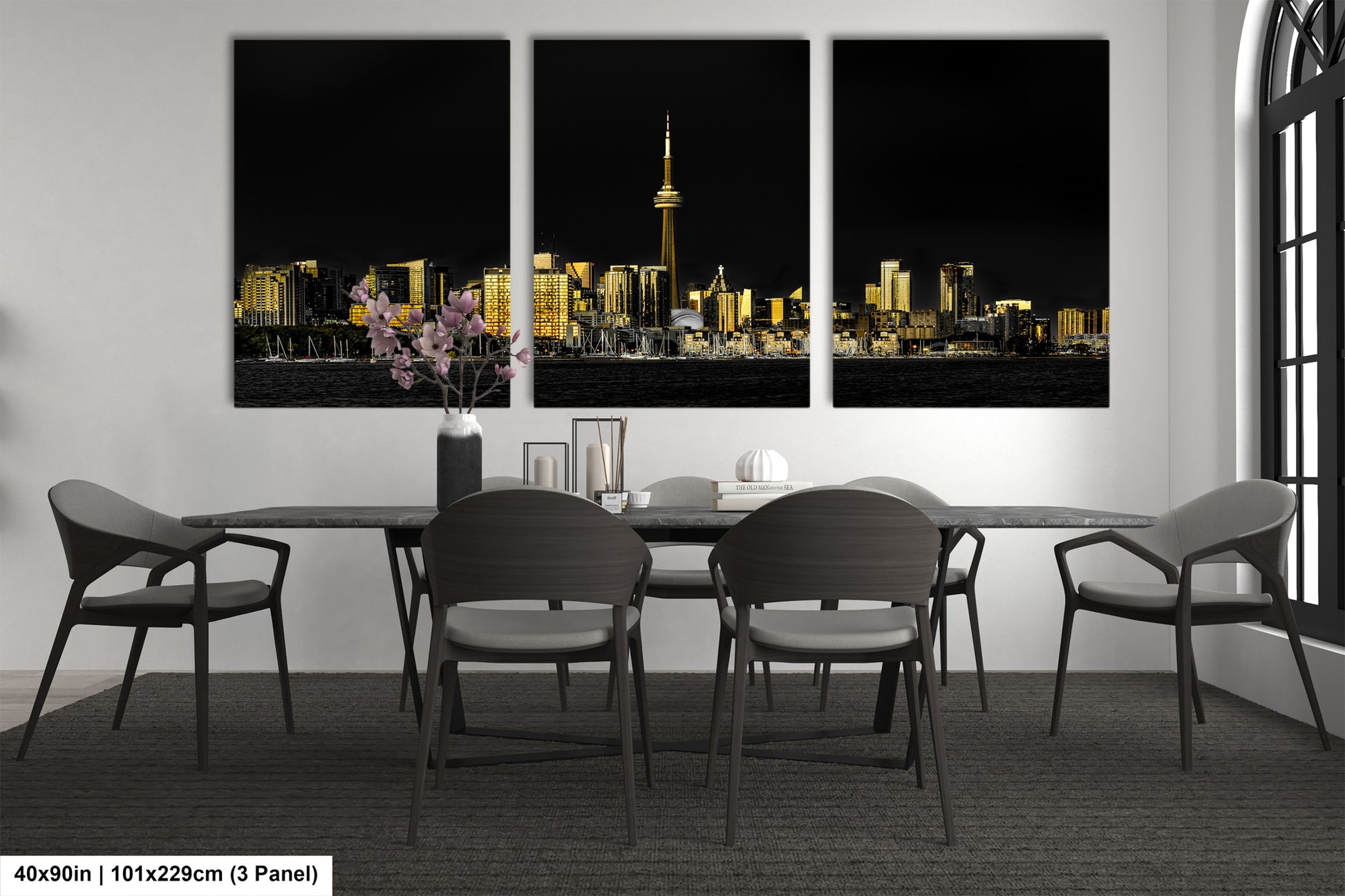 a dining room with a table and chairs