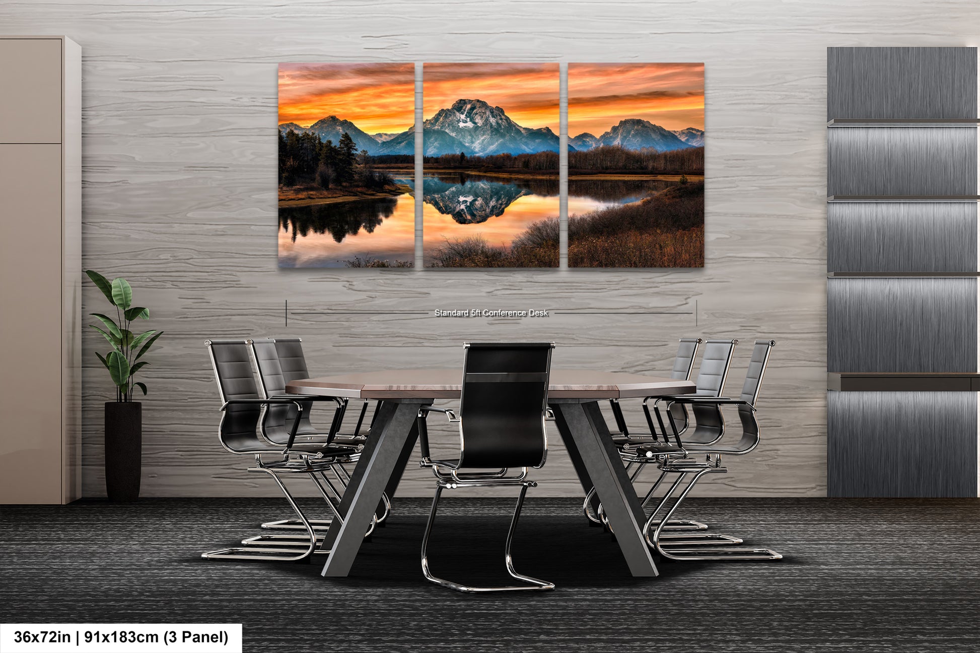 a dining room table with chairs and a painting on the wall
