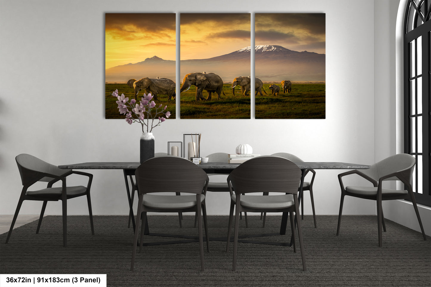 a dining room with a table and chairs