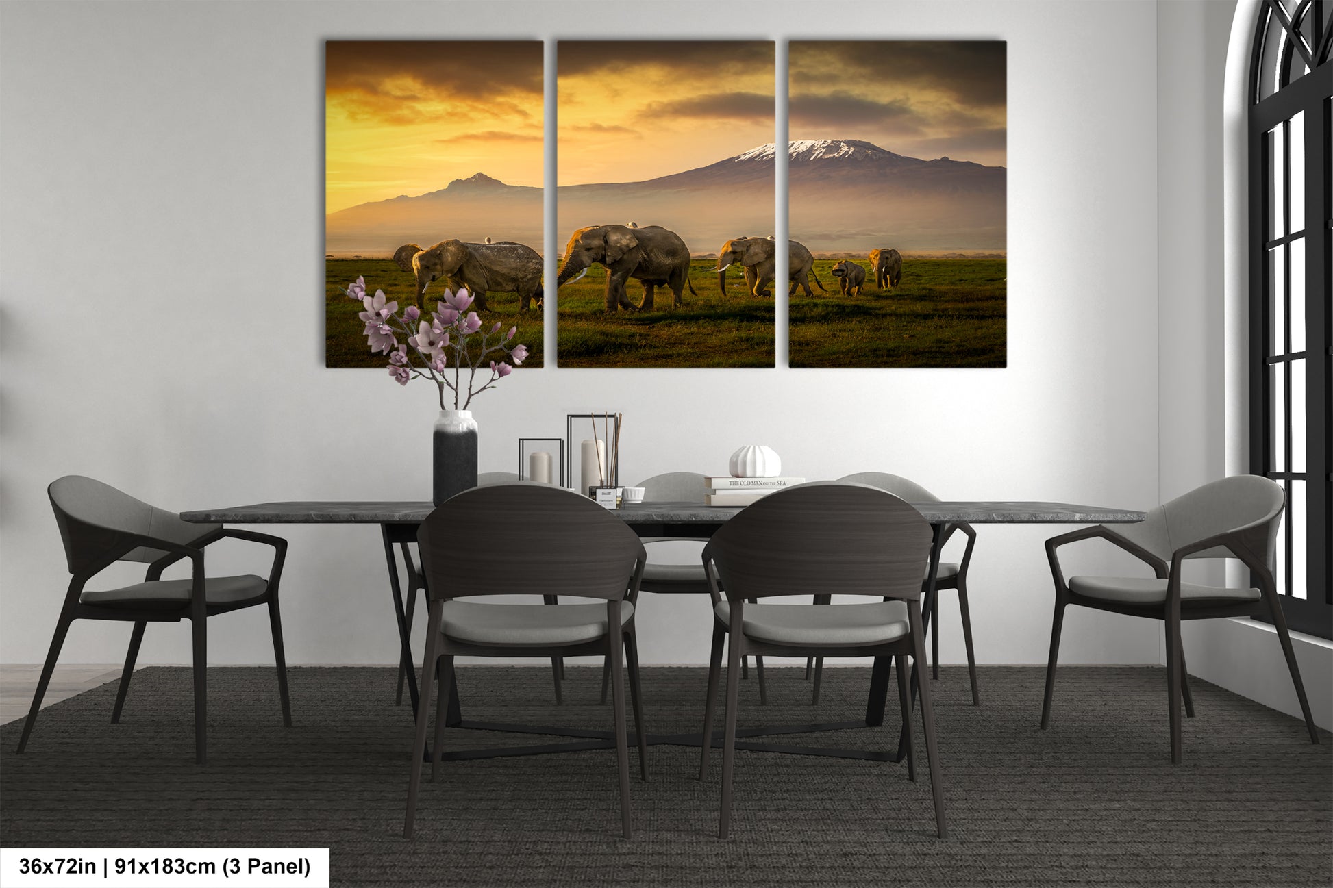 a dining room with a table and chairs