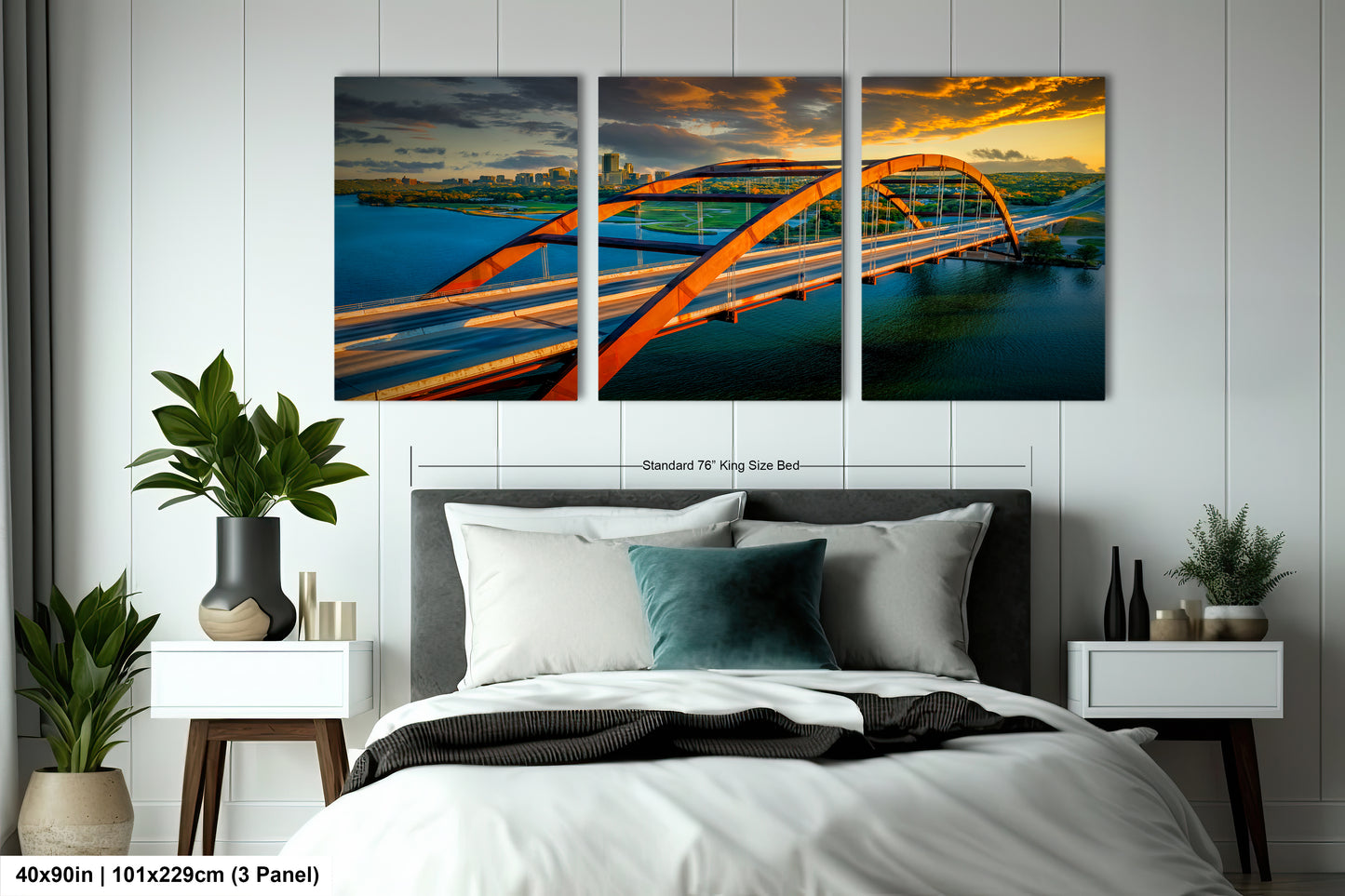a bedroom scene with focus on the bed and the bridge
