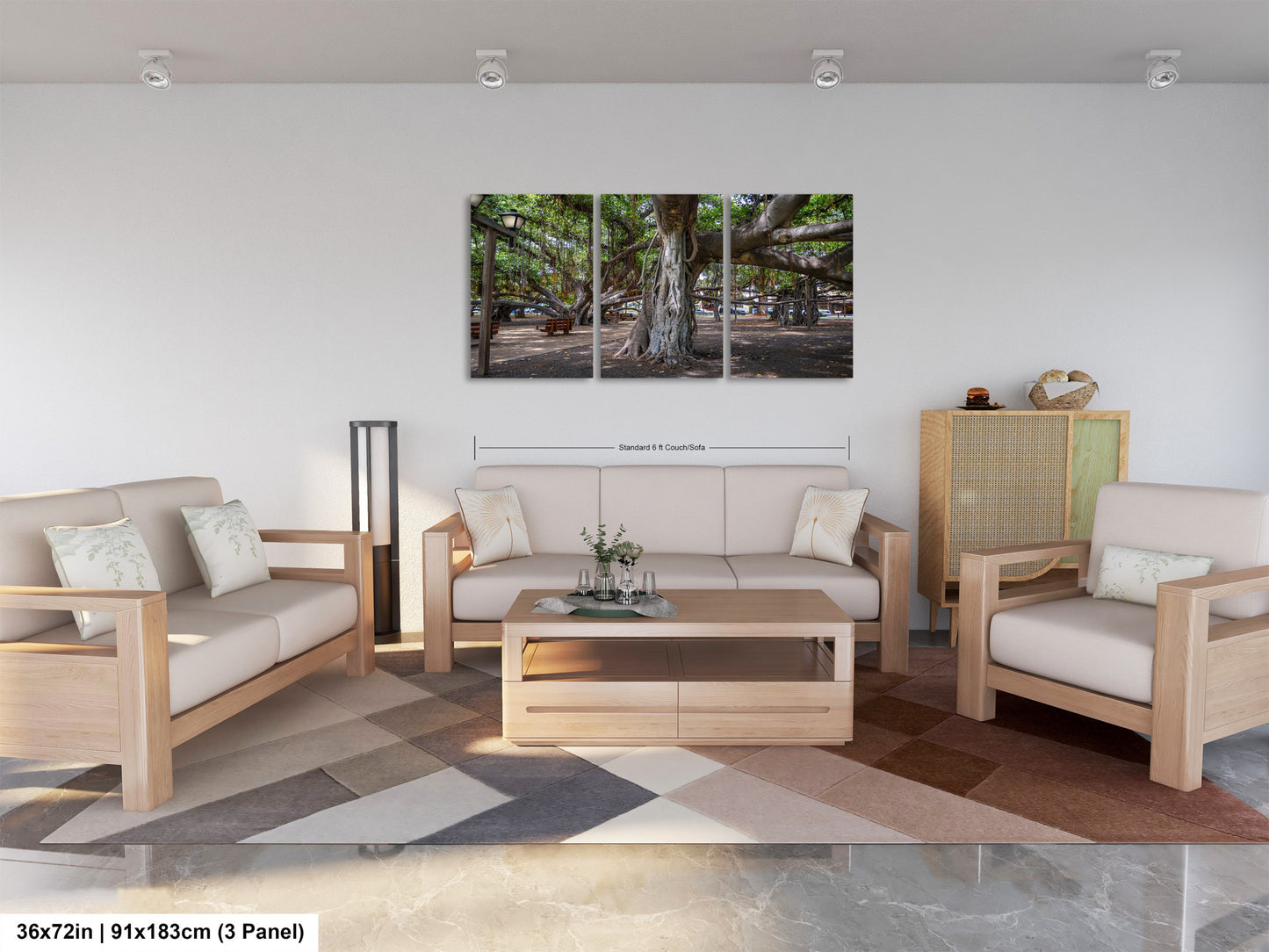 a living room filled with furniture and a painting on the wall