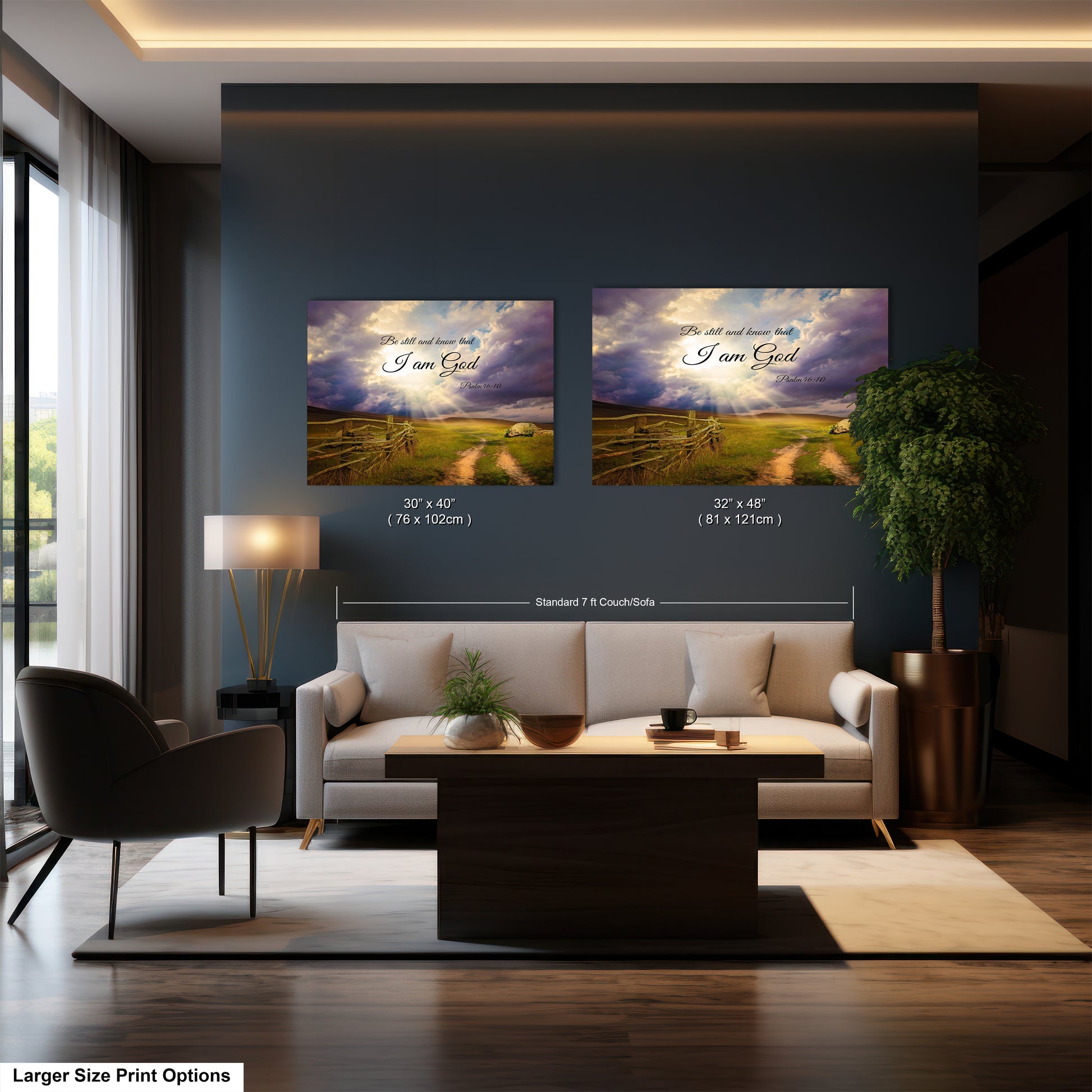 a living room filled with furniture and a painting on the wall