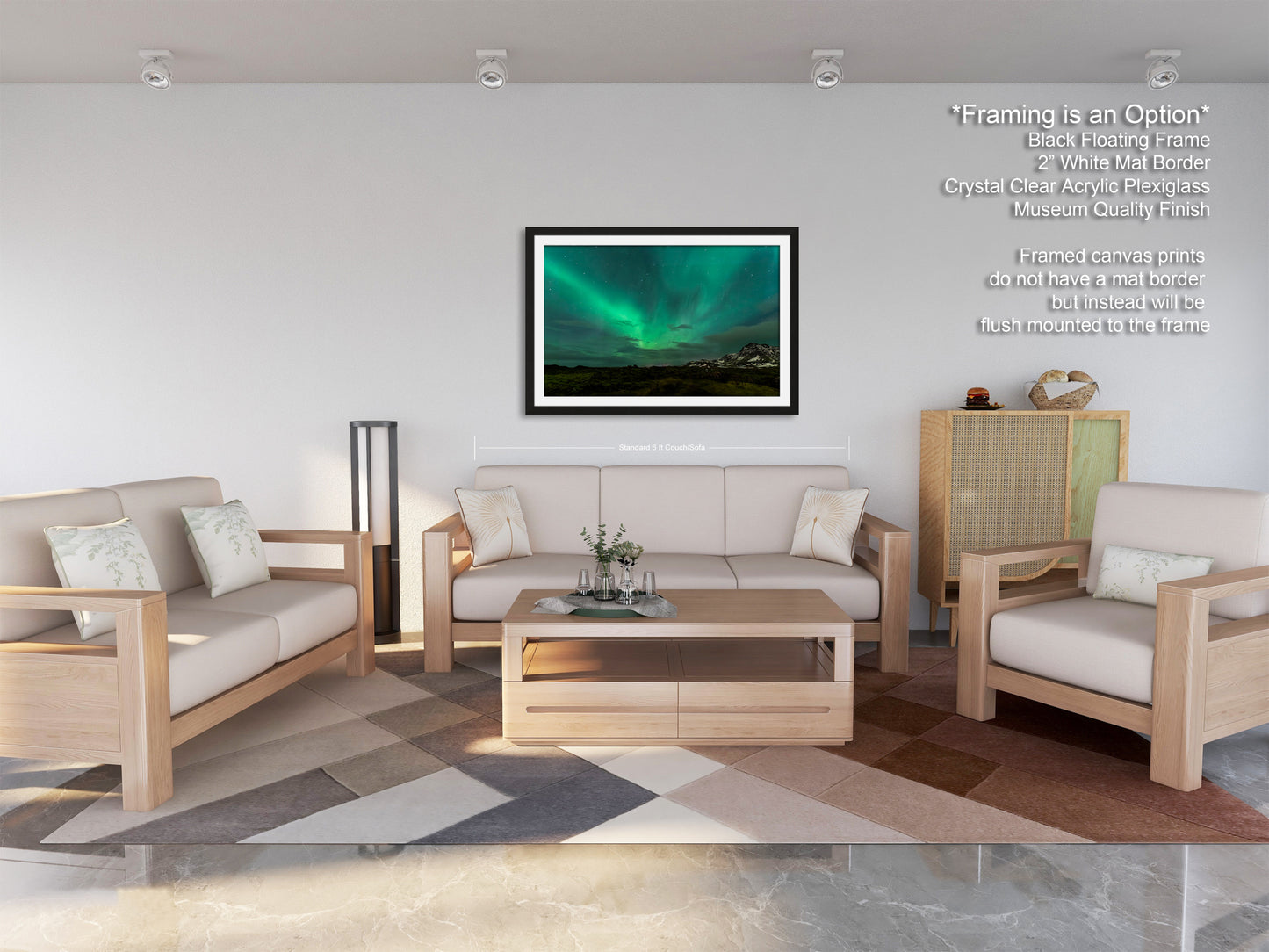 a living room filled with furniture and a painting on the wall