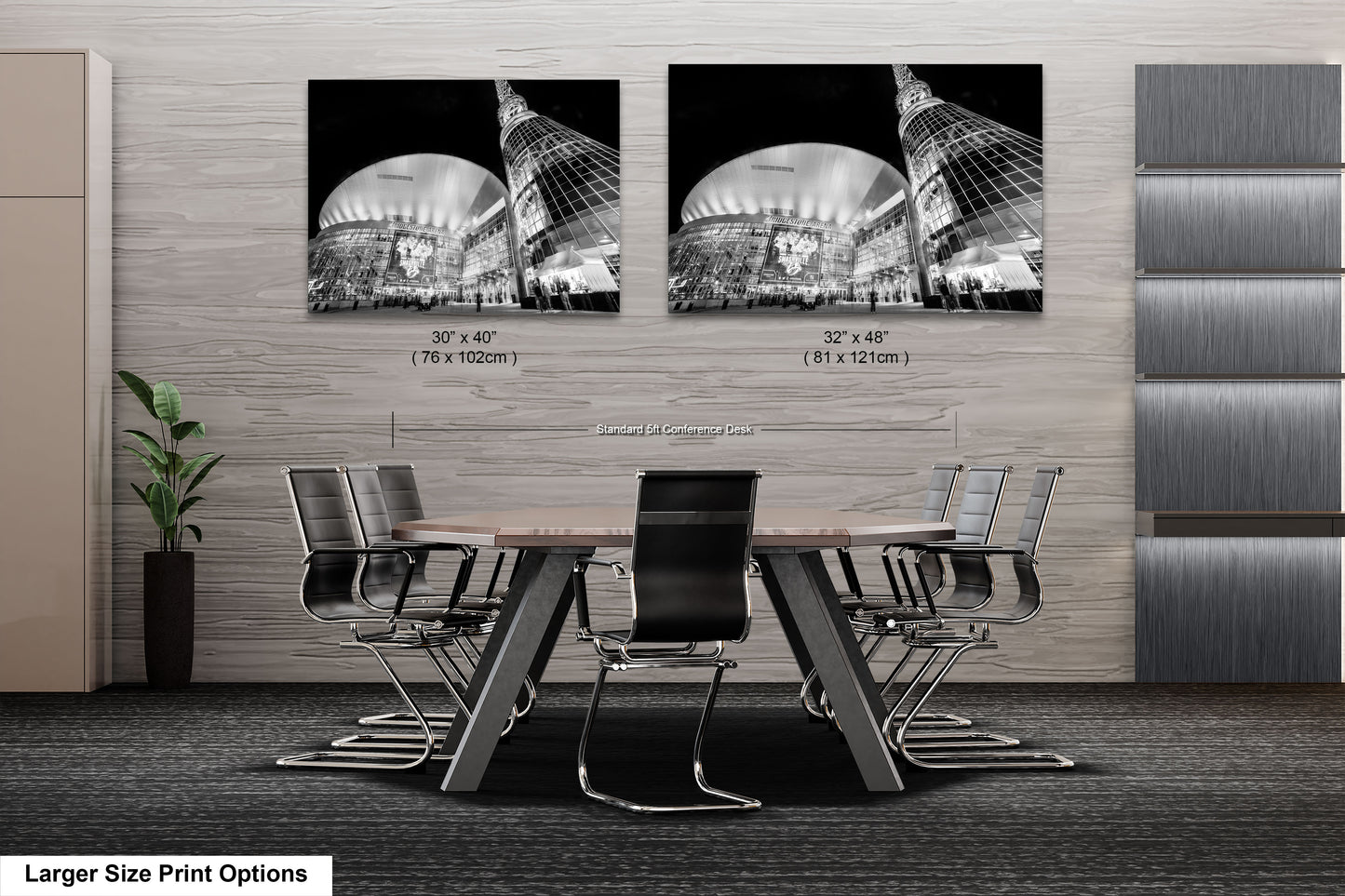 a conference room with a table and chairs