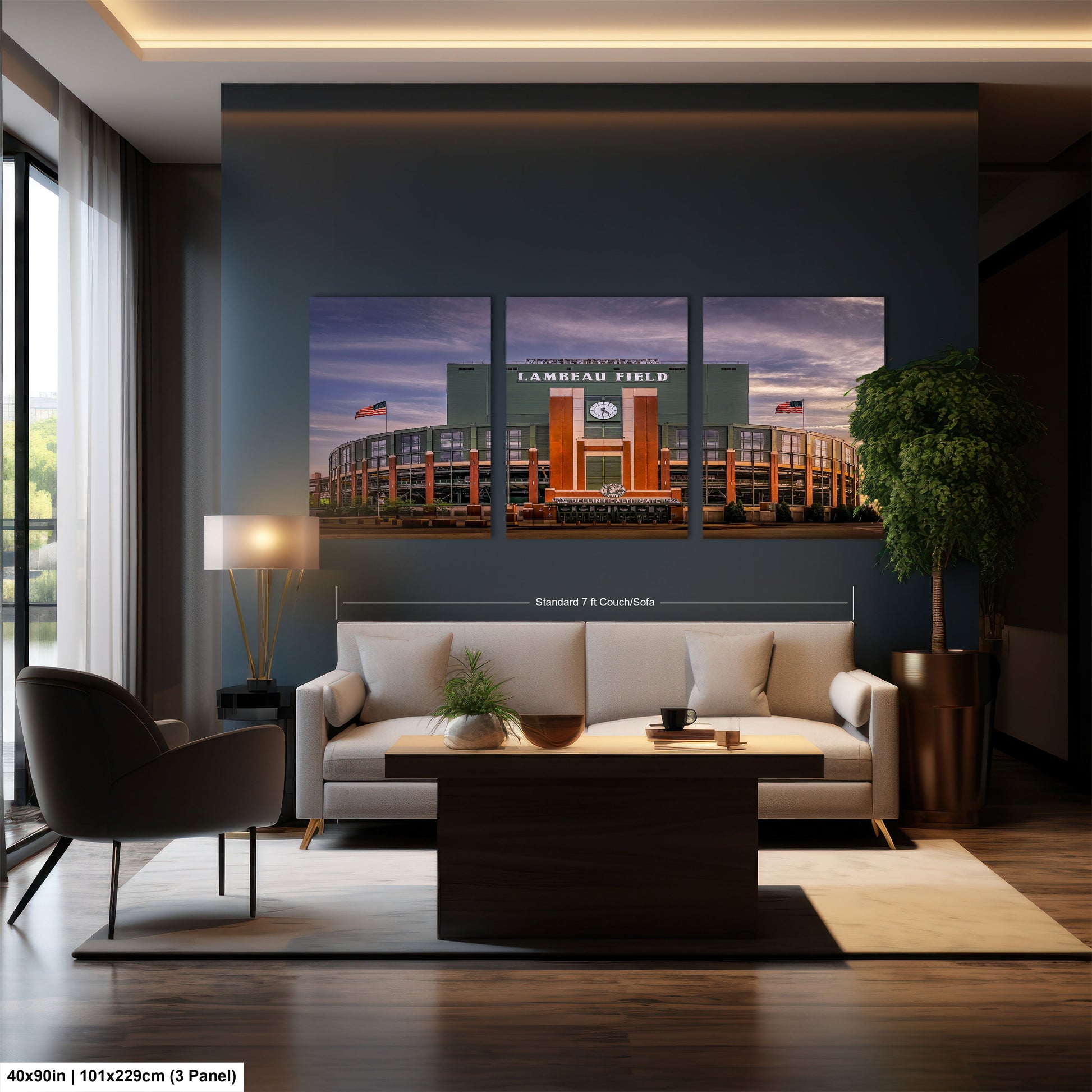 a living room with a couch a chair and a window