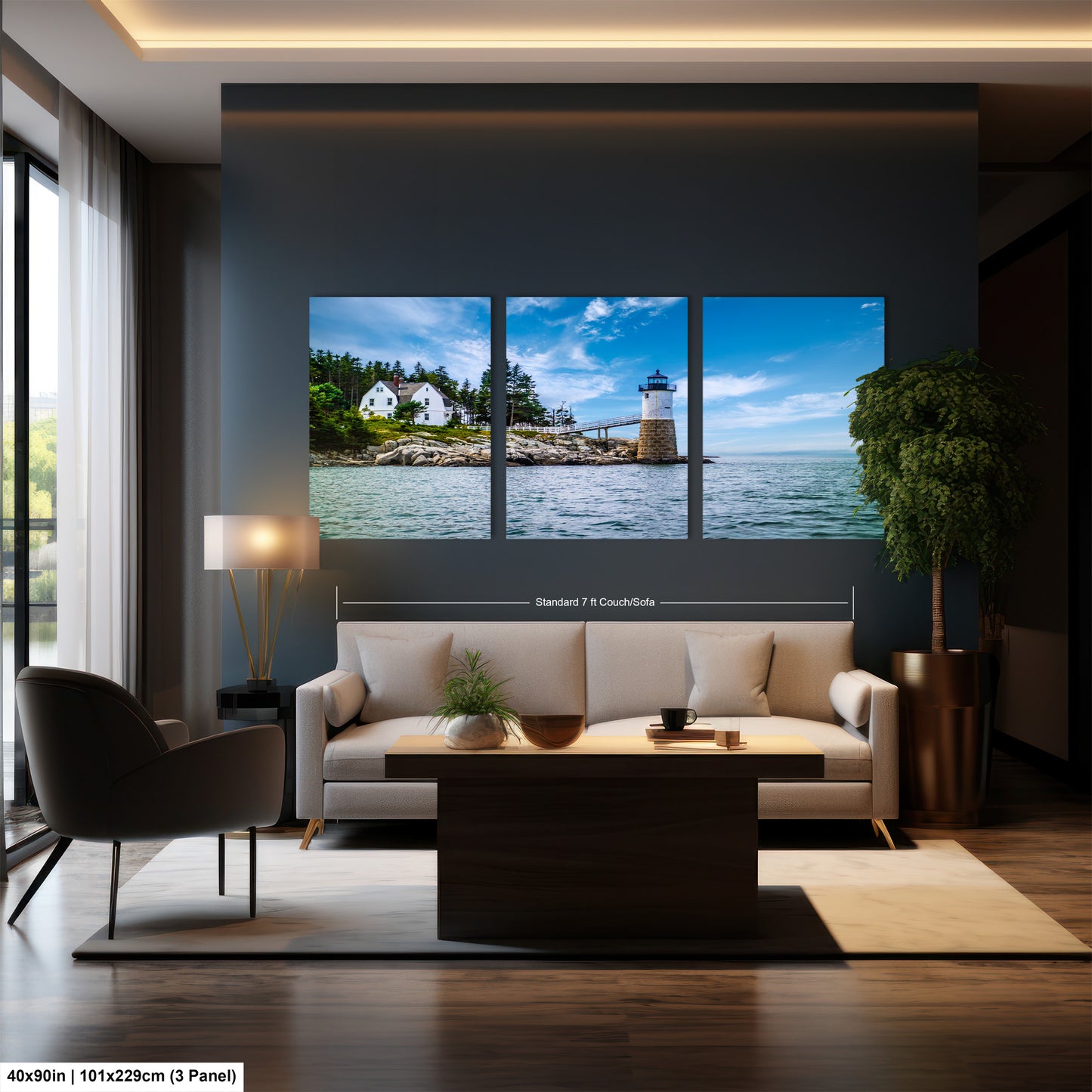 a living room filled with furniture and a large window