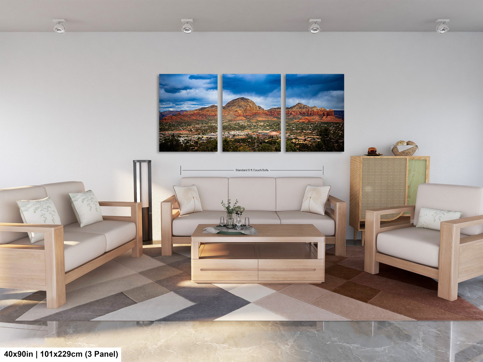 a living room filled with furniture and a painting on the wall