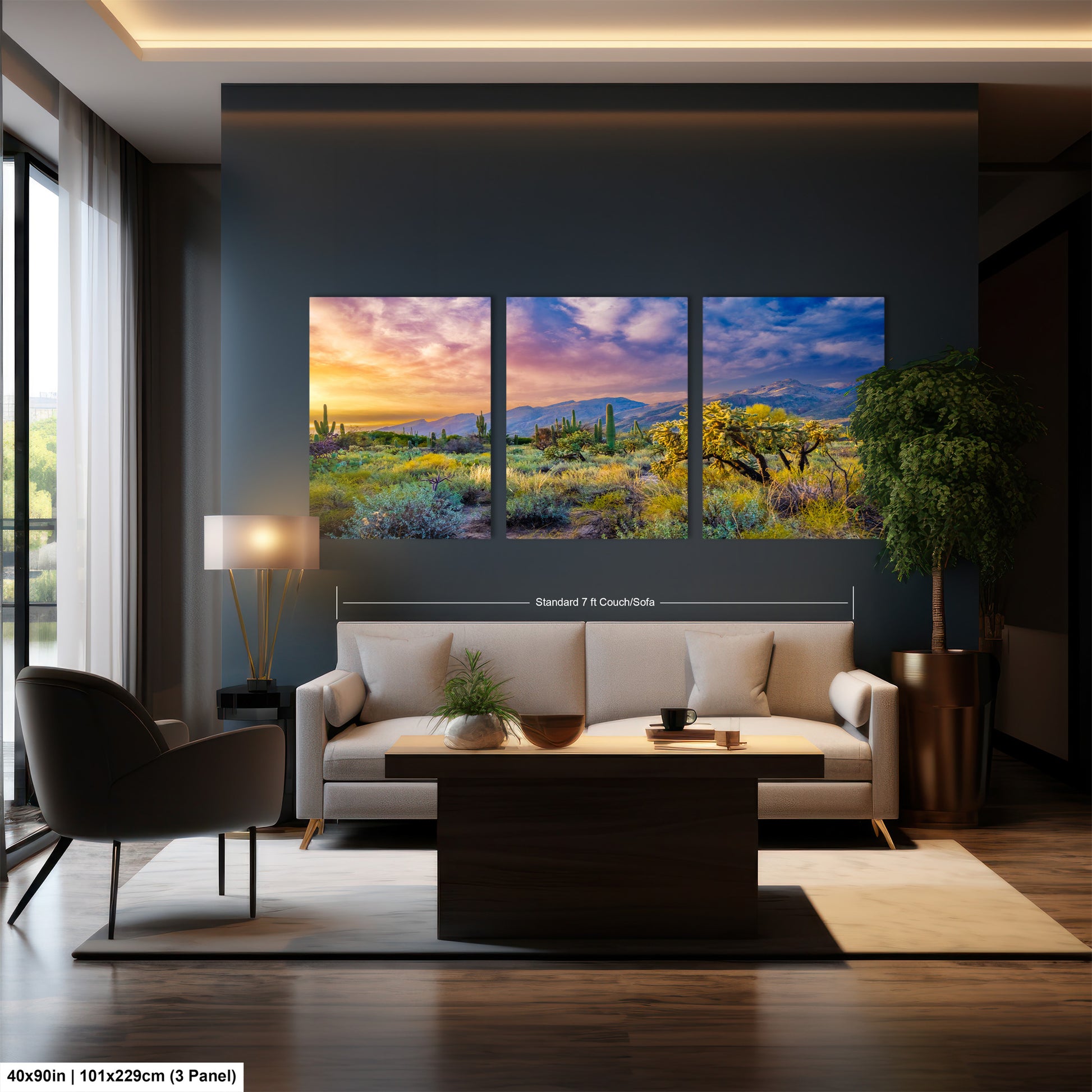 a living room filled with furniture and a painting on the wall