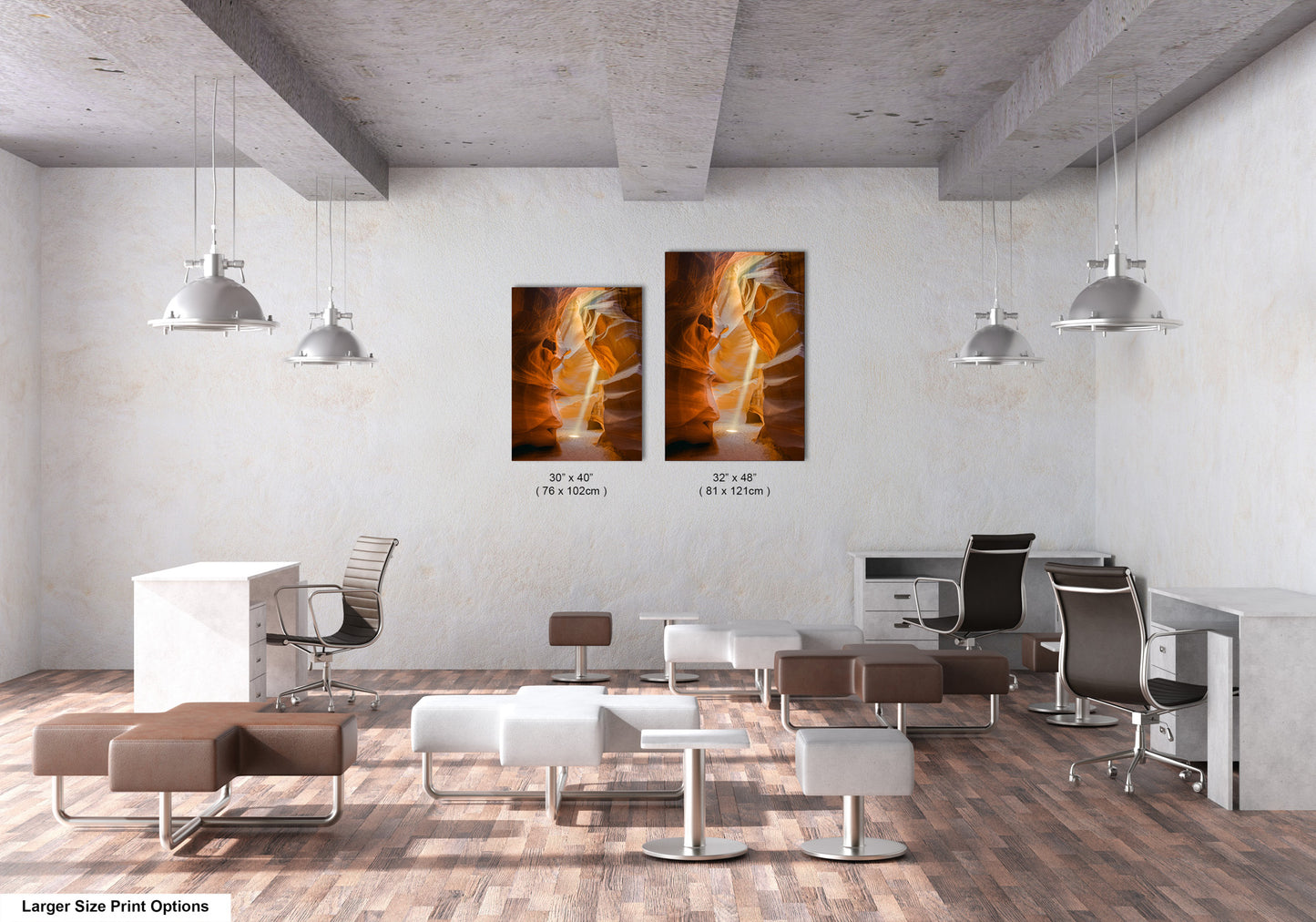 a couple of paintings hanging in a room