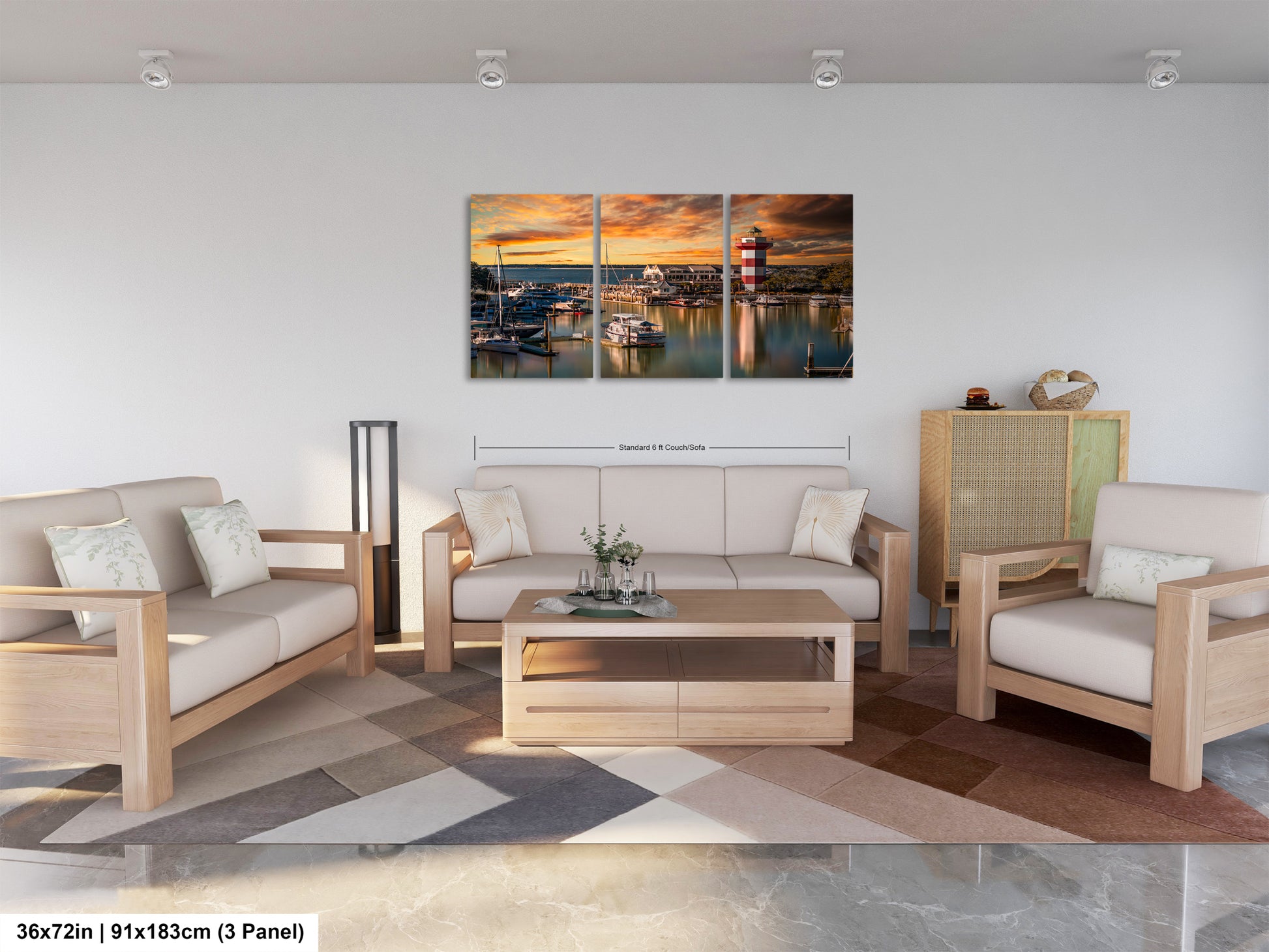 a living room filled with furniture and a painting on the wall