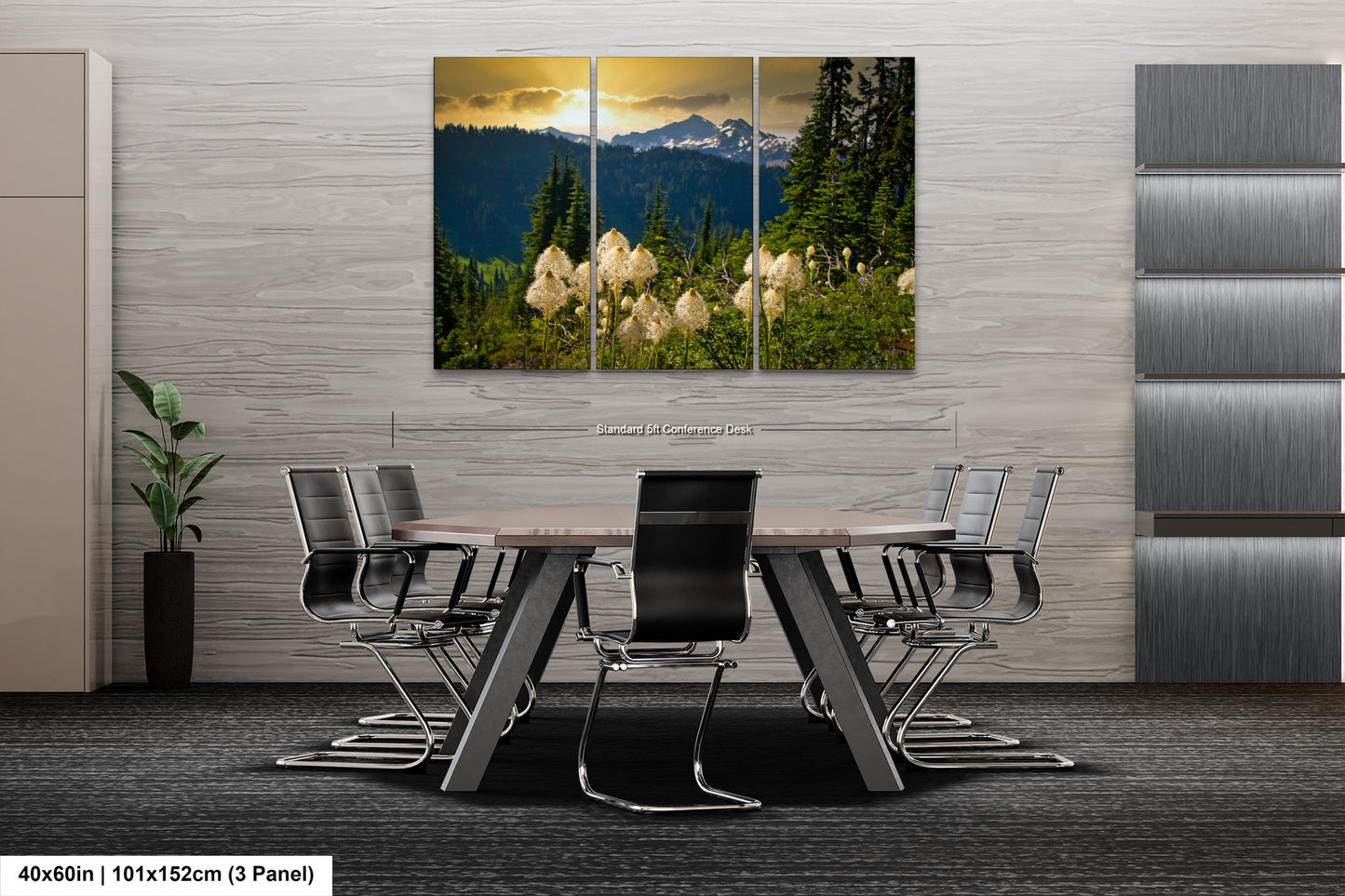 a dining room table with chairs and a painting on the wall