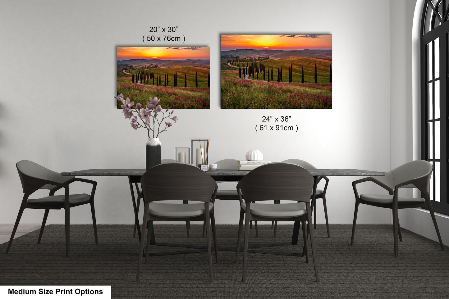 a dining room with a table and chairs