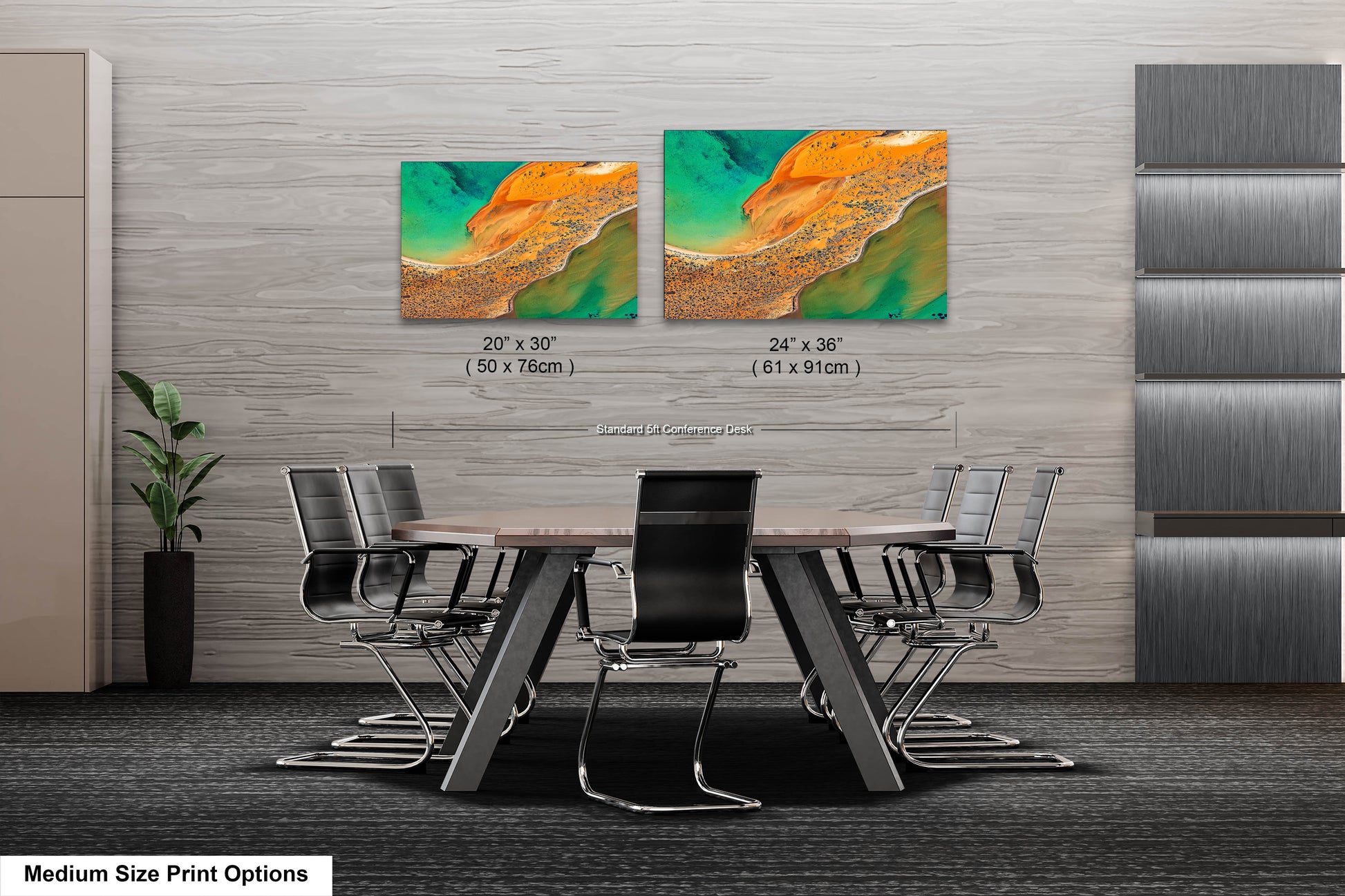 a dining room table with chairs and a painting on the wall