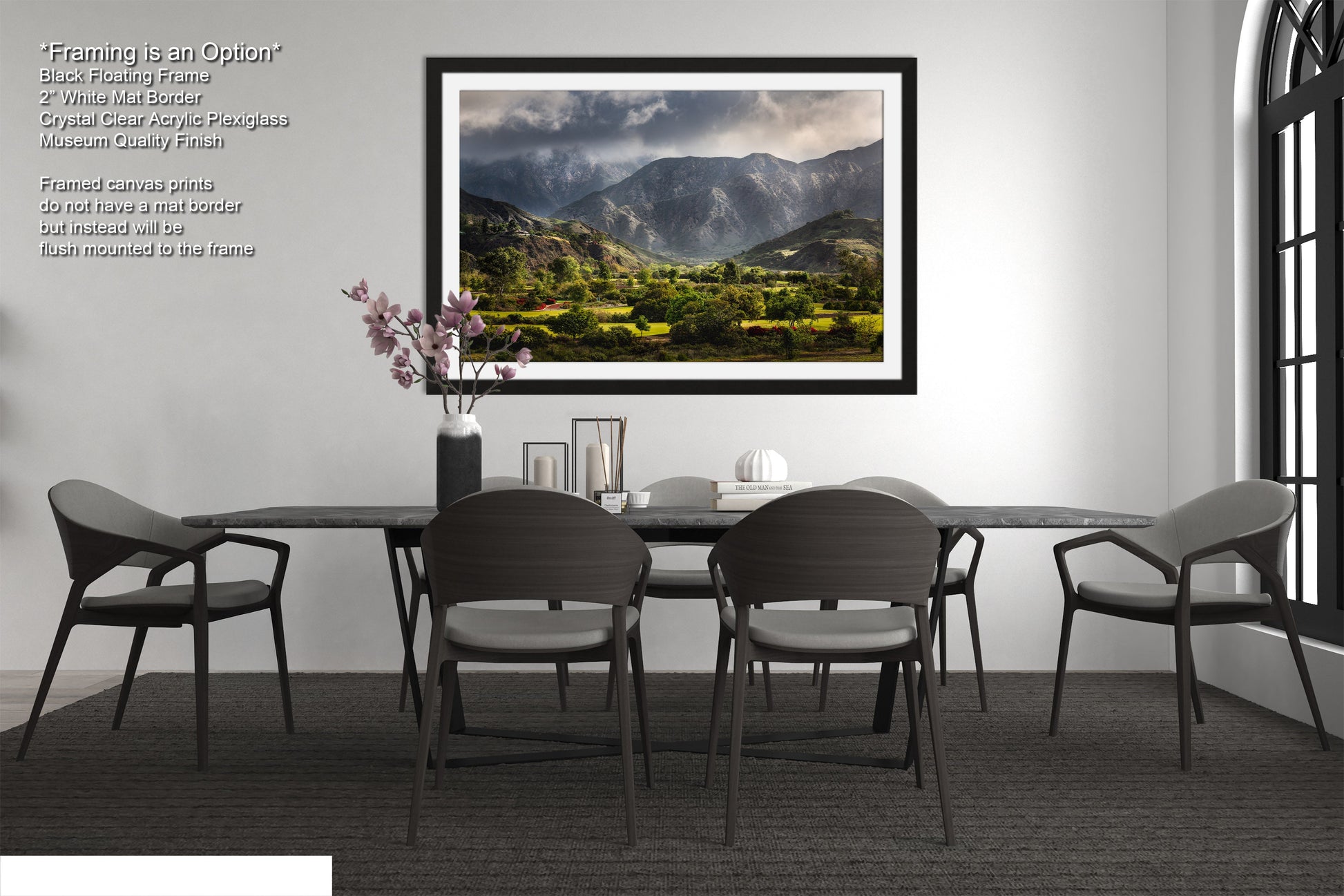 a picture of a dining room with a table and chairs