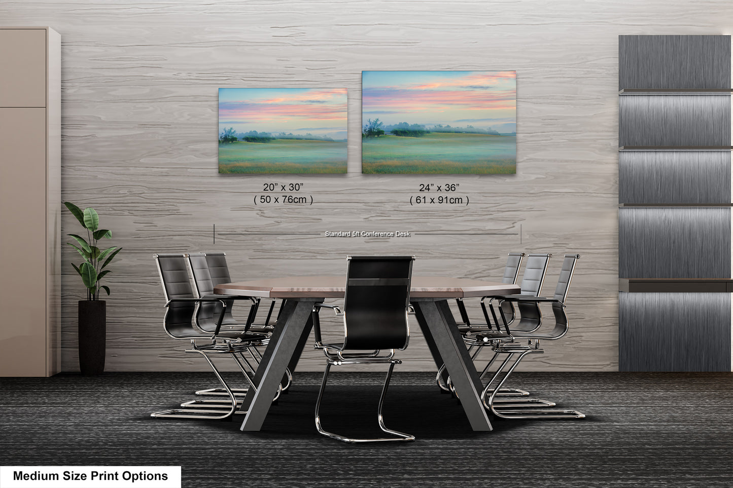 a dining room table with chairs and a painting on the wall