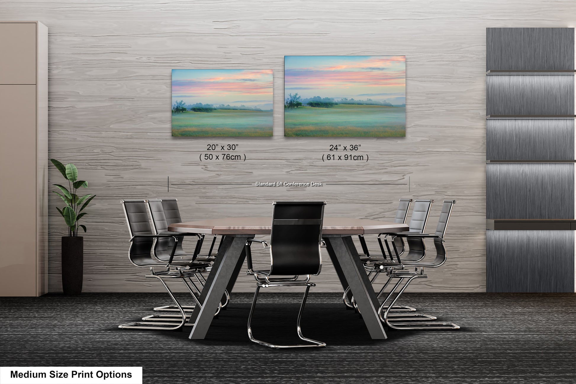 a dining room table with chairs and a painting on the wall