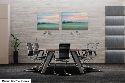 a dining room table with chairs and a painting on the wall