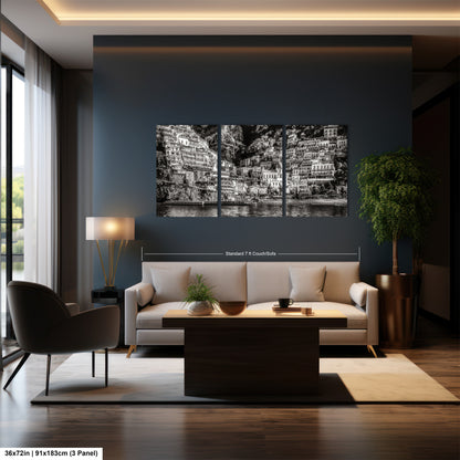 a black and white photo of a living room