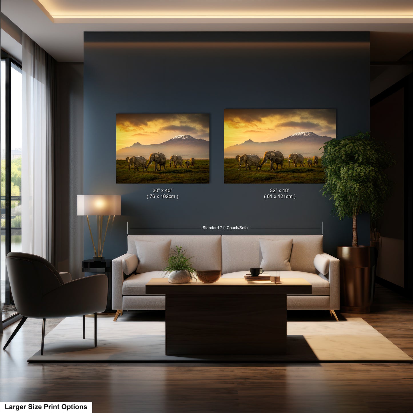 a living room filled with furniture and a painting on the wall