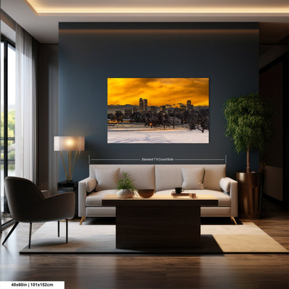 a living room with a couch a table and a painting on the wall