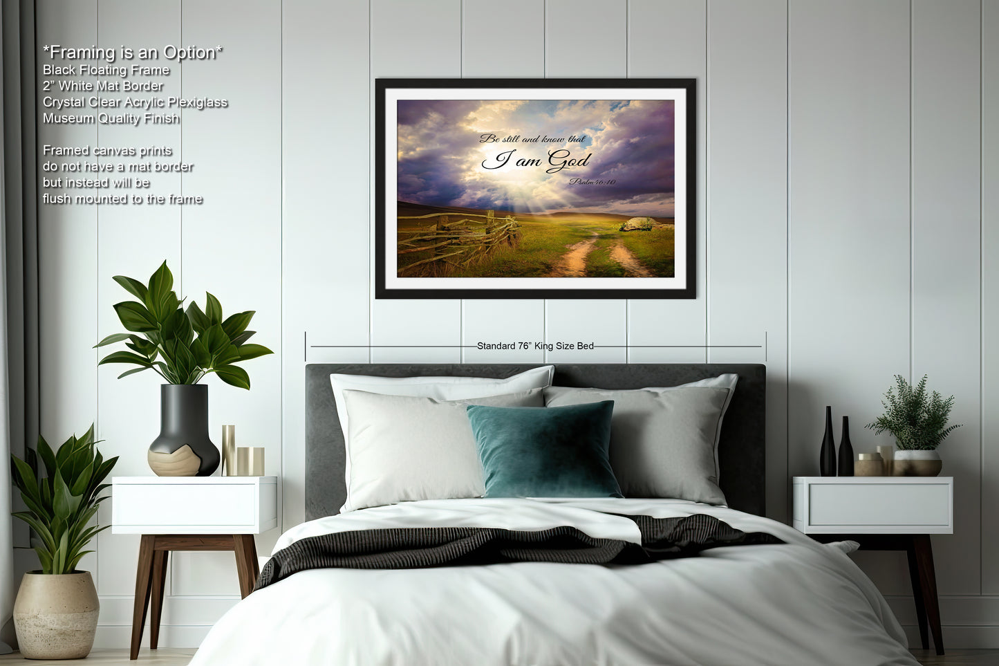 a bedroom with a bed and a picture on the wall