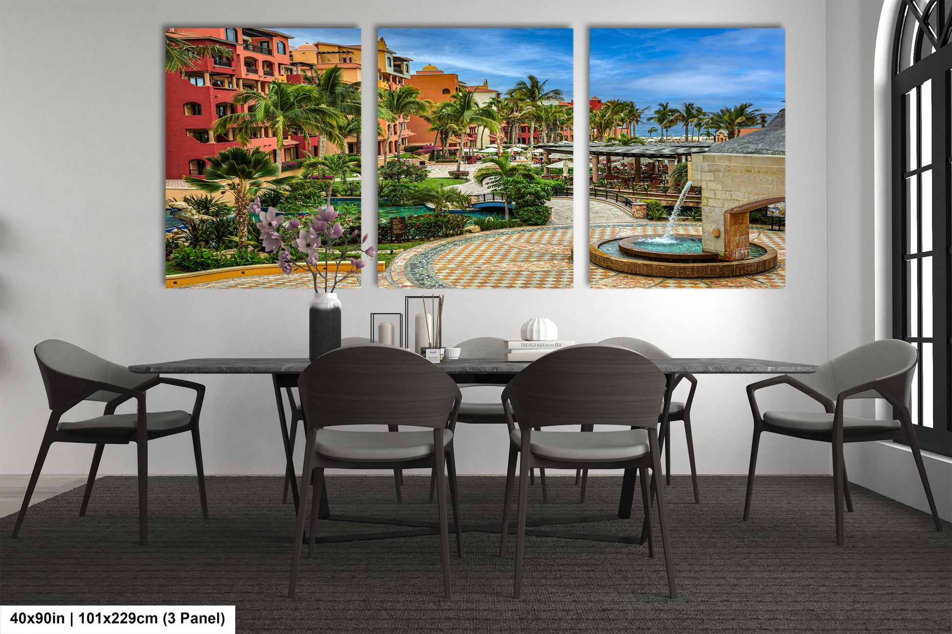 a dining room with a table and chairs
