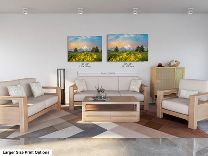 a living room filled with furniture and a painting on the wall