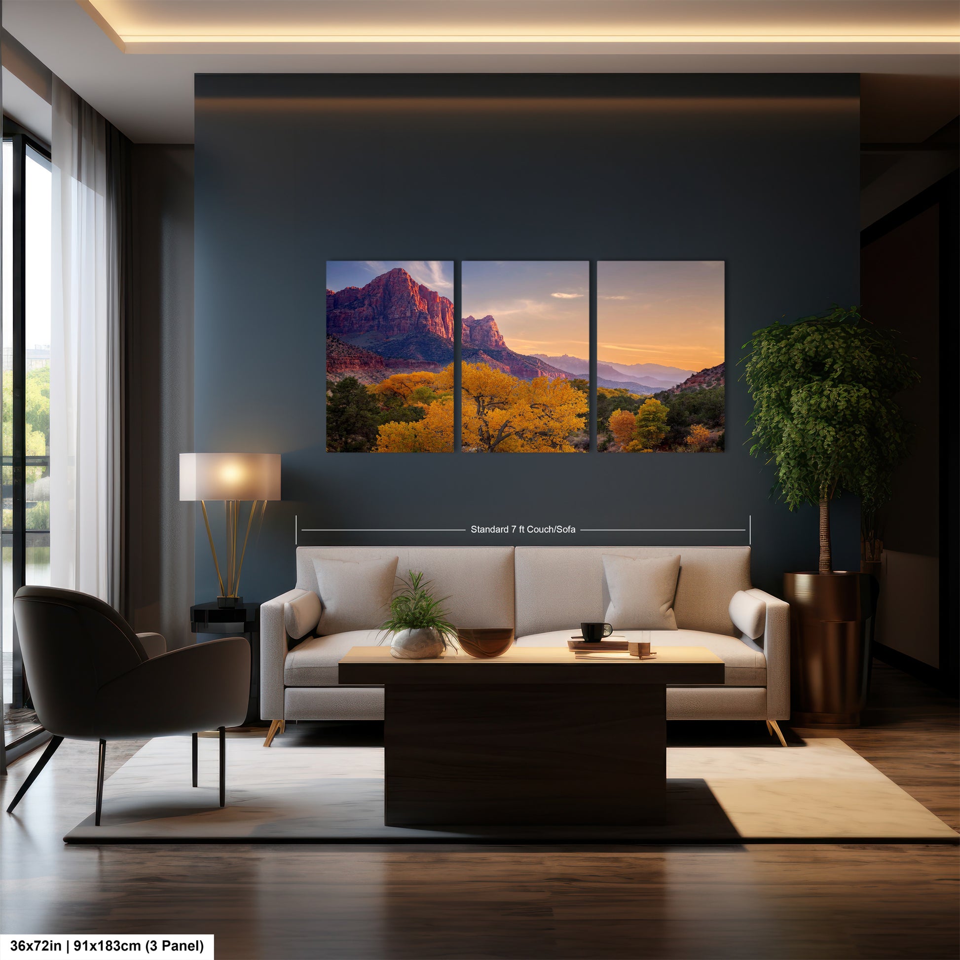 a living room filled with furniture and a painting on the wall