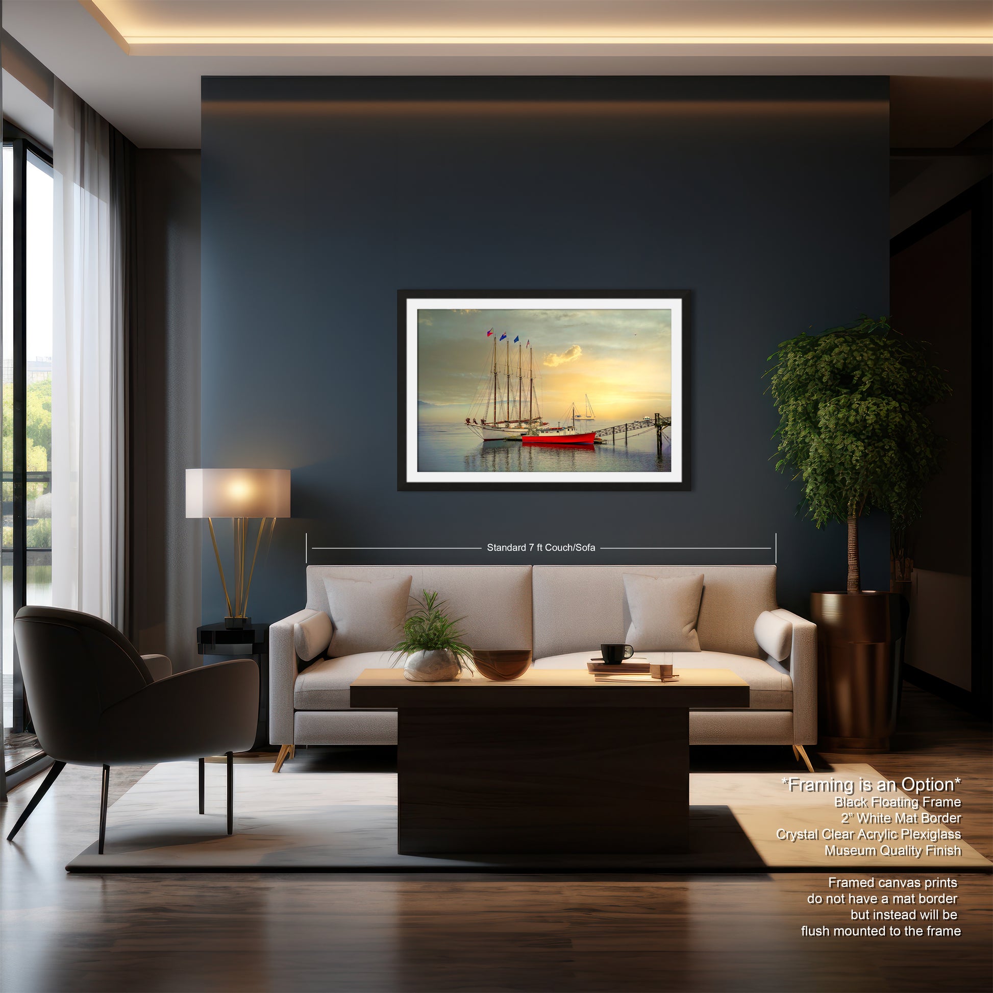 a living room filled with furniture and a painting on the wall