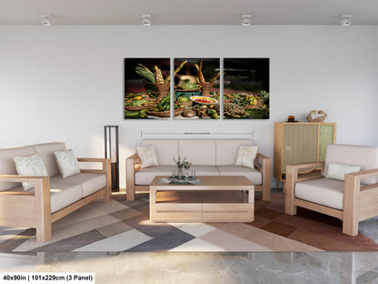 a living room filled with furniture and a painting on the wall