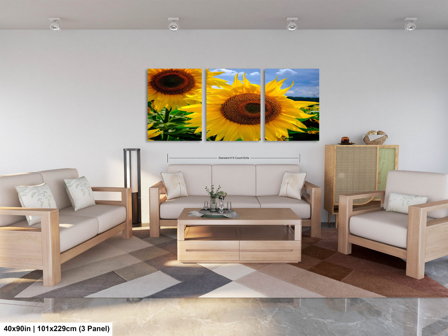 a living room filled with furniture and a painting on the wall