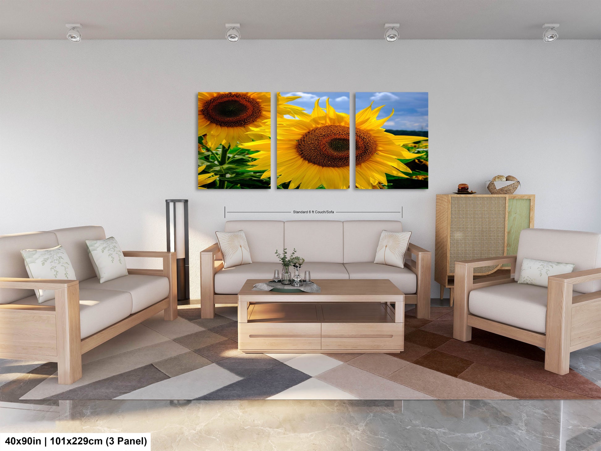 a living room filled with furniture and a painting on the wall
