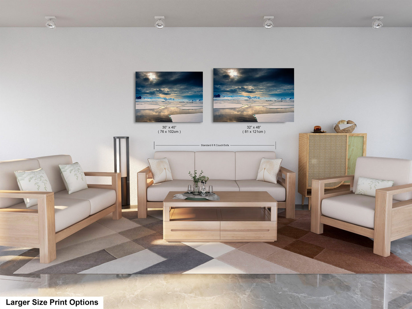a living room filled with furniture and a painting on the wall