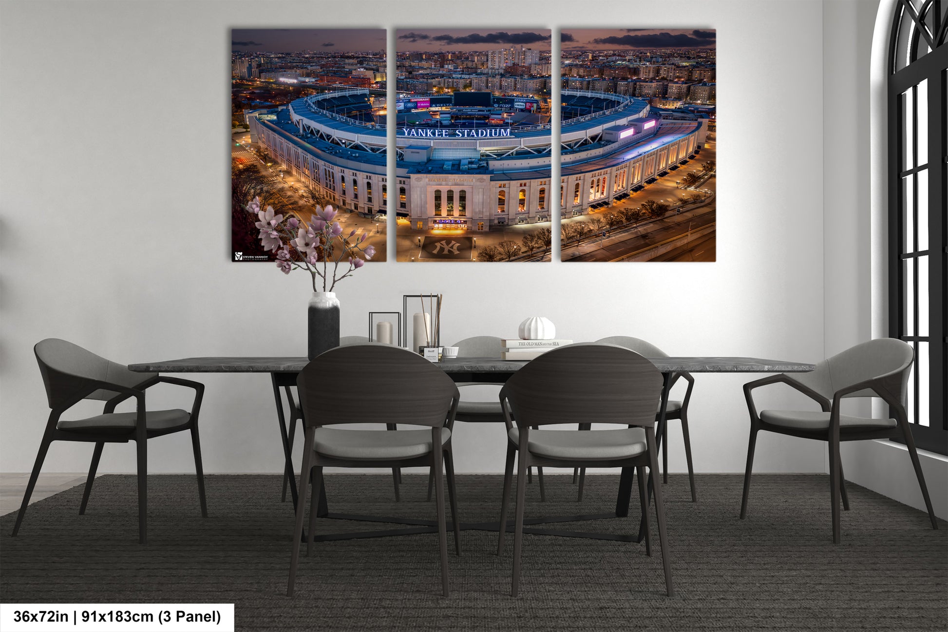 a dining room with a table and chairs