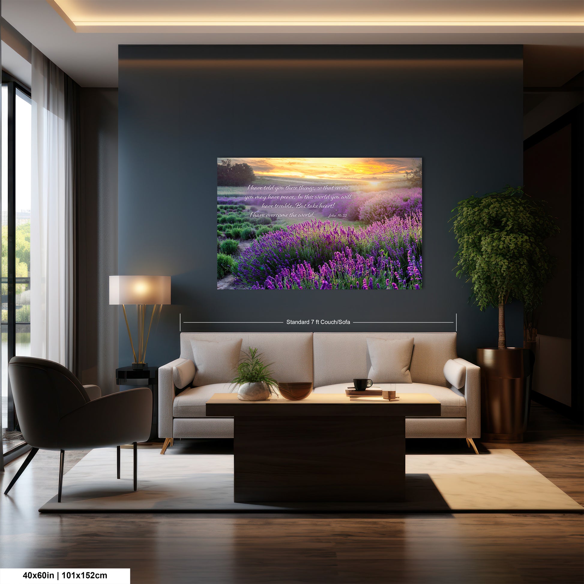 a living room filled with furniture and a painting on the wall
