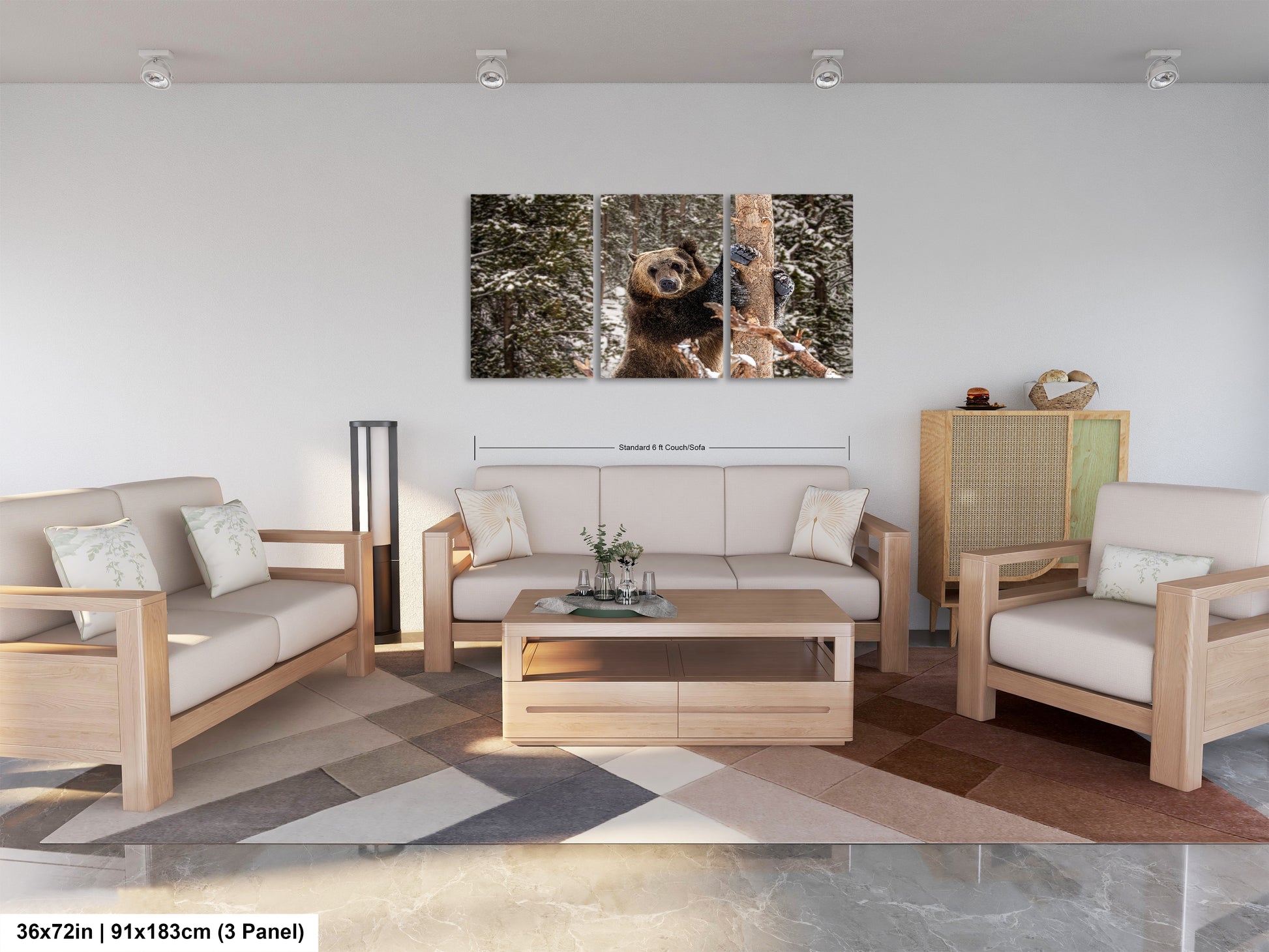 a living room filled with furniture and a painting on the wall