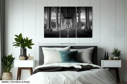 a black and white photo of a bedroom