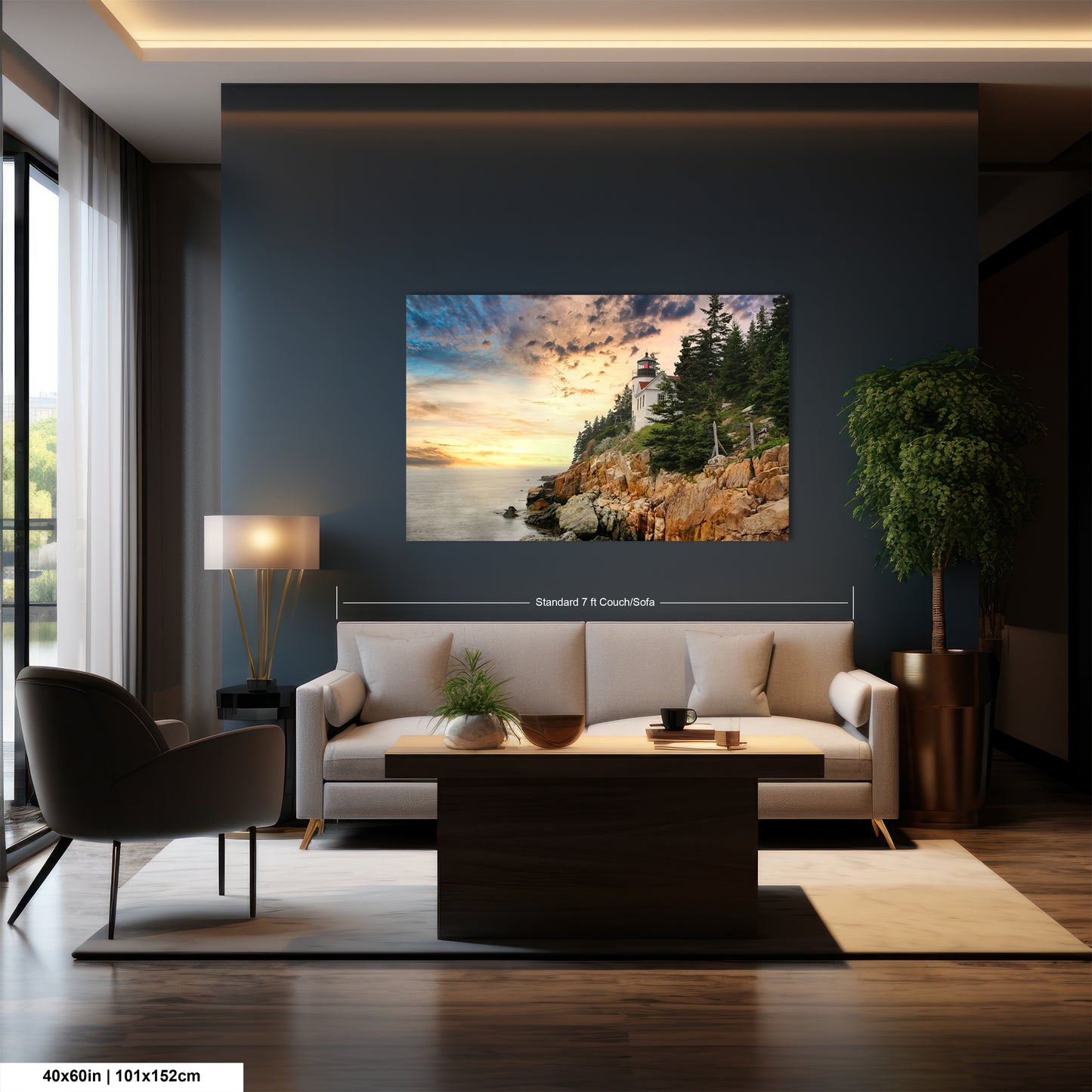 a living room with a large painting on the wall