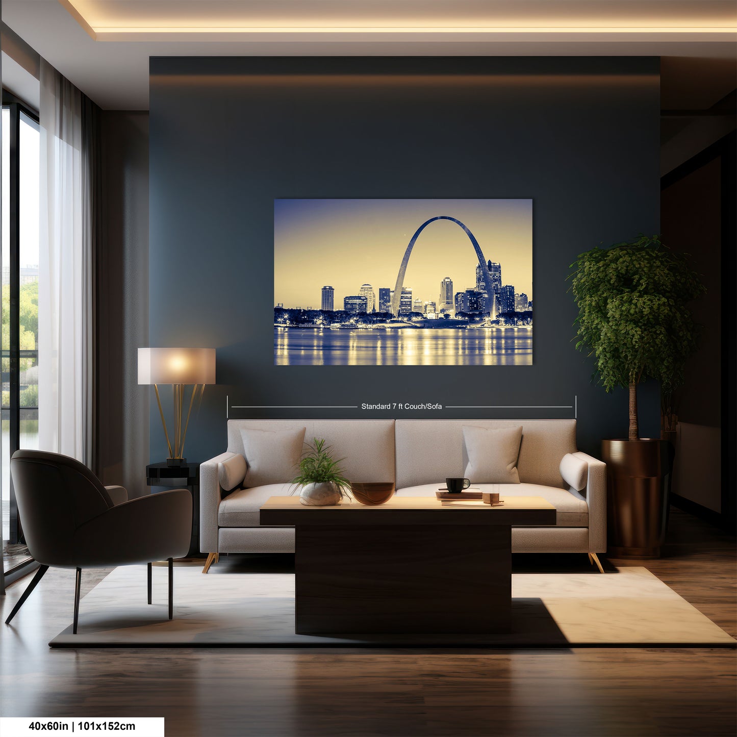 a living room filled with furniture and a painting on the wall